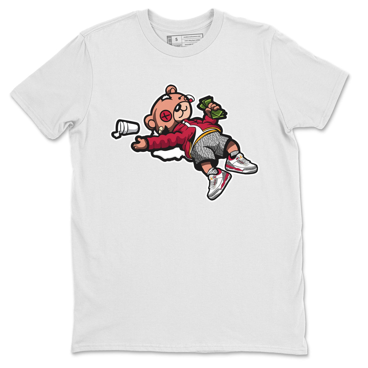 Jordan 3 Cardinal Sneaker Matching T-Shirt Drunk Teddy Bear Sneaker Tees Jordan 3 Cardinal Sneaker Release Tees Crew Neck Tees