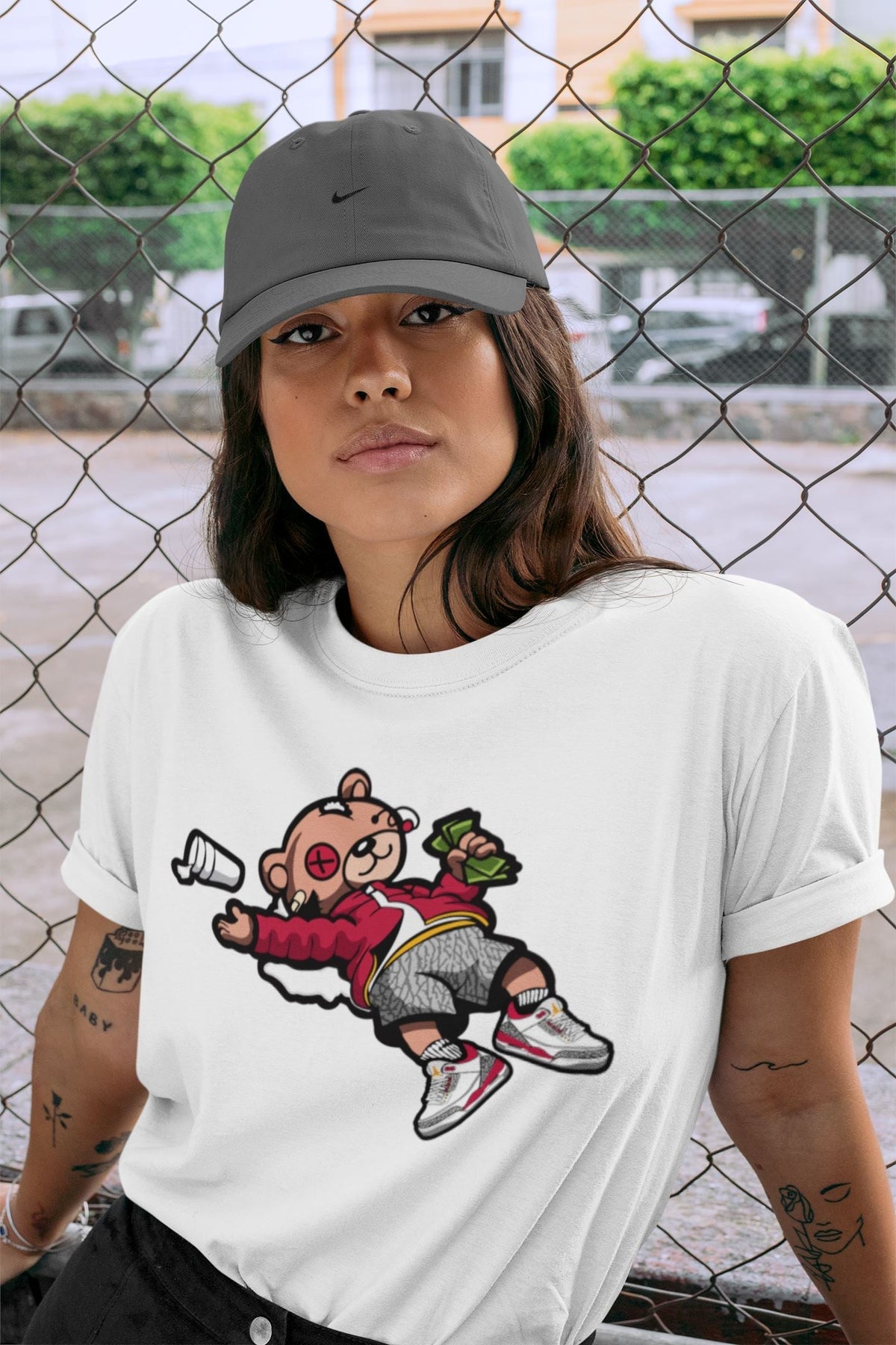 Jordan 3 Cardinal Sneaker Matching T-Shirt Drunk Teddy Bear Sneaker Tees Jordan 3 Cardinal Sneaker Release Tees Crew Neck Tees