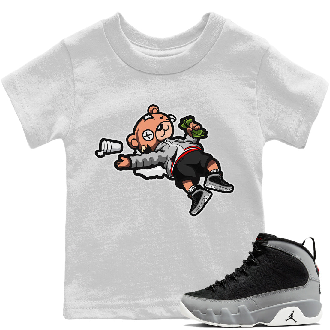 Jordan 9 Particle Grey Shirt To Match Jordans Drunk Teddy Bear Sneaker Tees Jordan 9 Particle Grey Drip Gear Zone Sneaker Matching Clothing Kids Shirts