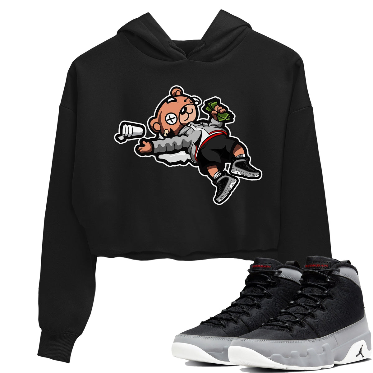 Jordan 9 Particle Grey Shirt To Match Jordans Drunk Teddy Bear Sneaker Tees Jordan 9 Particle Grey Drip Gear Zone Sneaker Matching Clothing Women's Shirts