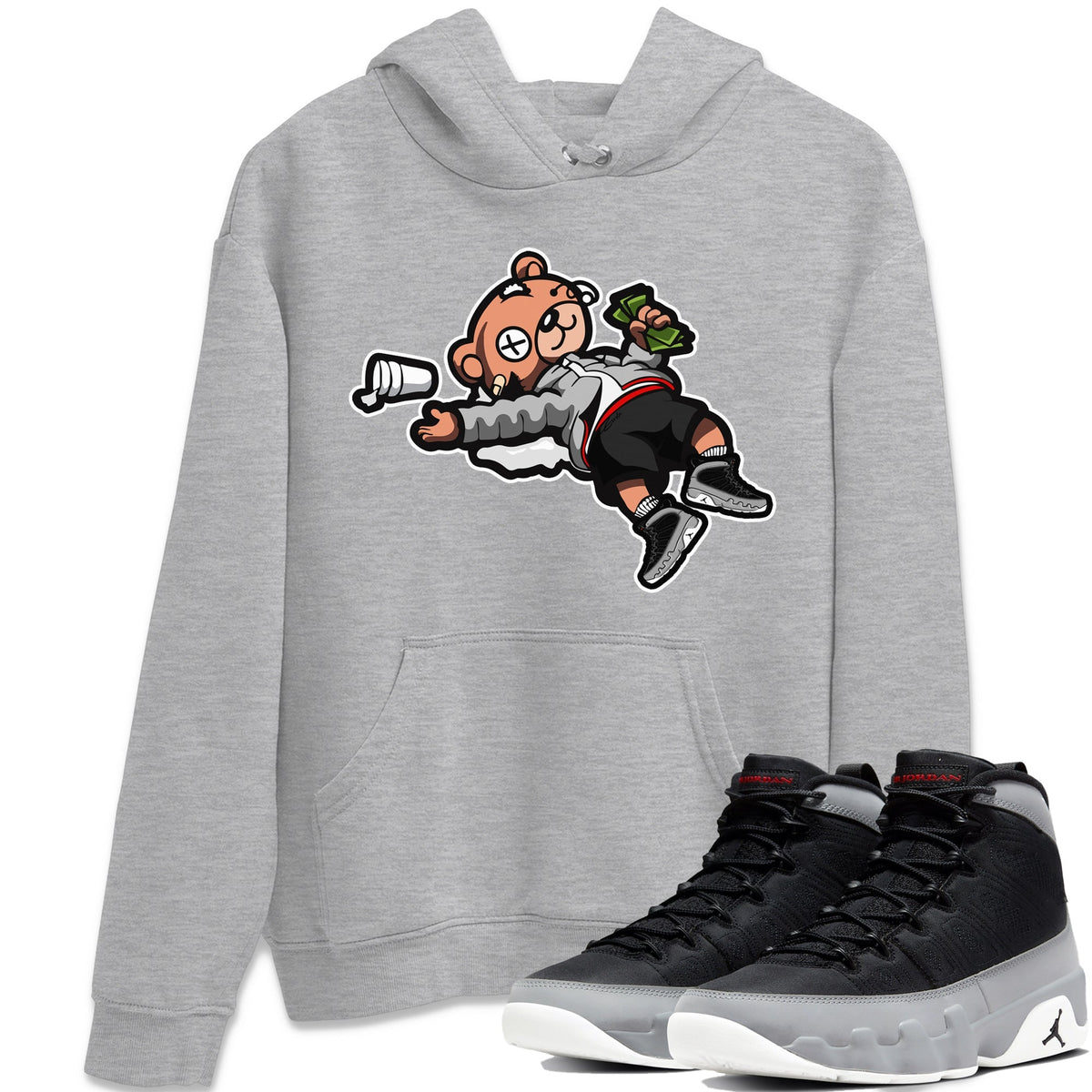 Jordan 9 Particle Grey Shirt To Match Jordans Drunk Teddy Bear Sneaker Tees Jordan 9 Particle Grey Drip Gear Zone Sneaker Matching Clothing Unisex Shirts