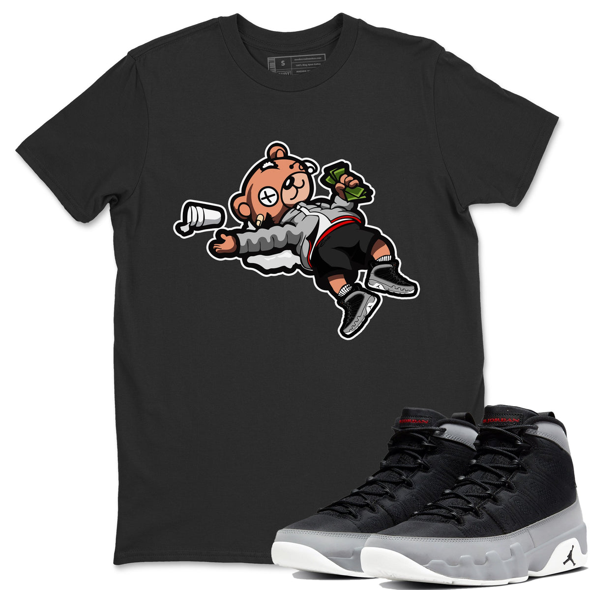 Jordan 9 Particle Grey Shirt To Match Jordans Drunk Teddy Bear Sneaker Tees Jordan 9 Particle Grey Drip Gear Zone Sneaker Matching Clothing Unisex Shirts