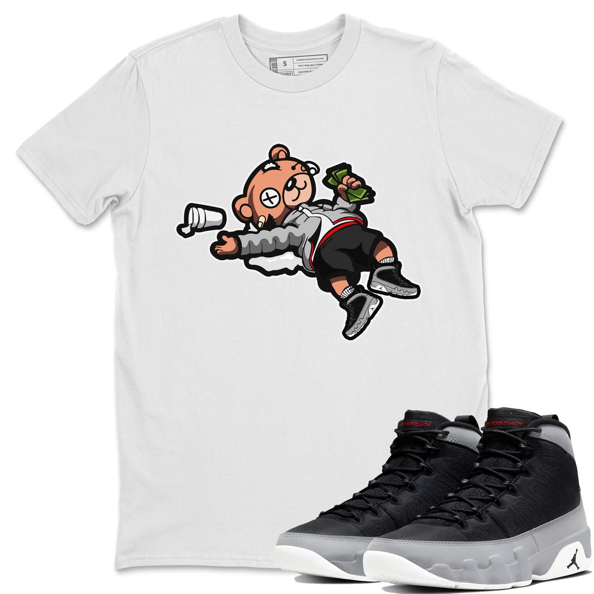 Jordan 9 Particle Grey Shirt To Match Jordans Drunk Teddy Bear Sneaker Tees Jordan 9 Particle Grey Drip Gear Zone Sneaker Matching Clothing Unisex Shirts