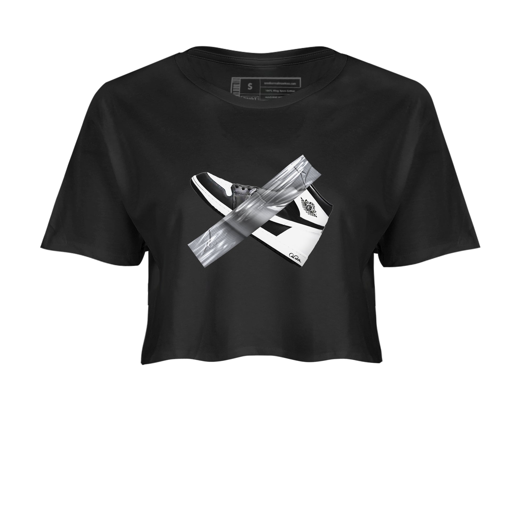 1s Black White shirt to match jordans Duct Tape sneaker tees Air Jordan 1 High OG Black White Drip Gear Zone Black 2 crop length shirt
