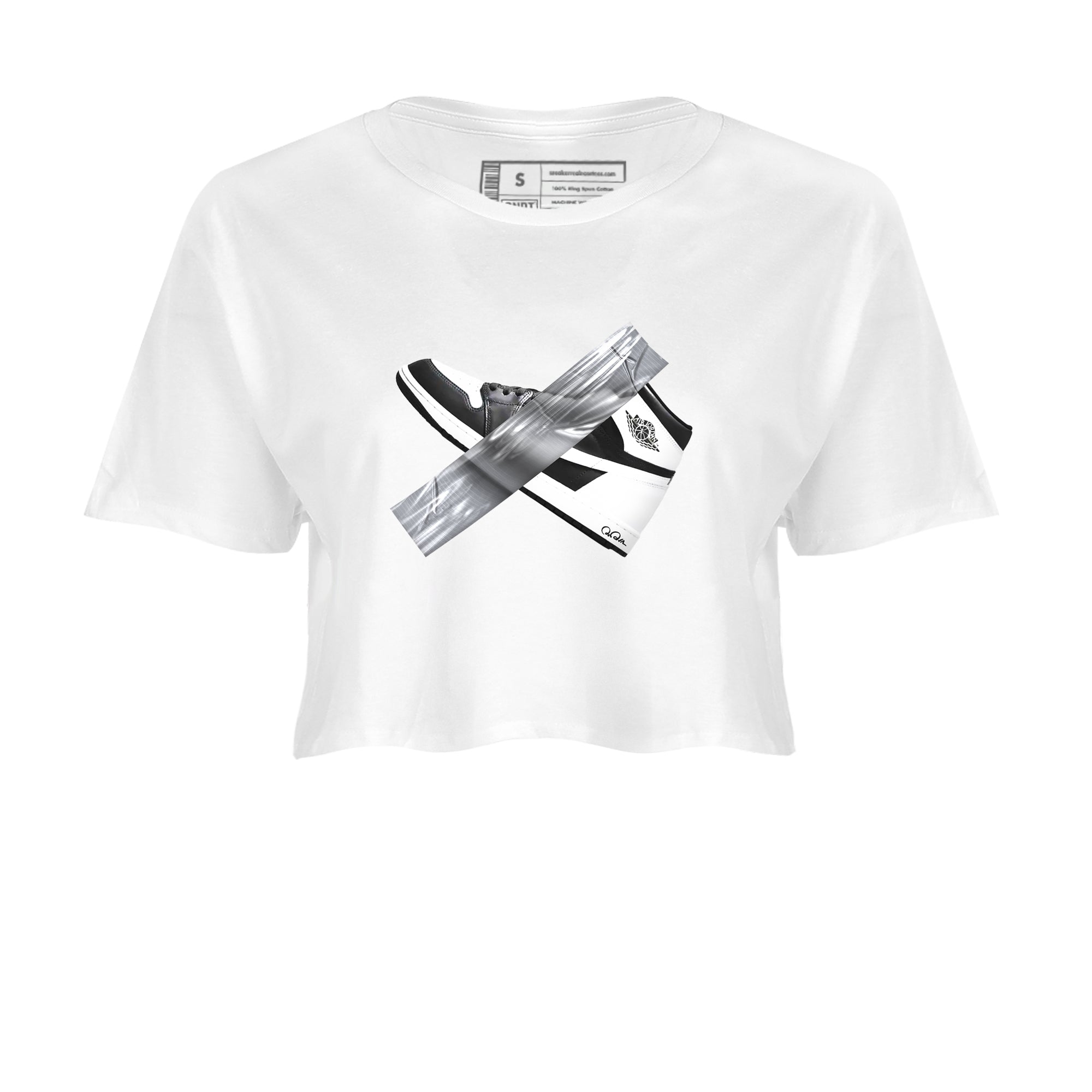 1s Black White shirt to match jordans Duct Tape sneaker tees Air Jordan 1 High OG Black White Drip Gear Zone White 2 crop length shirt