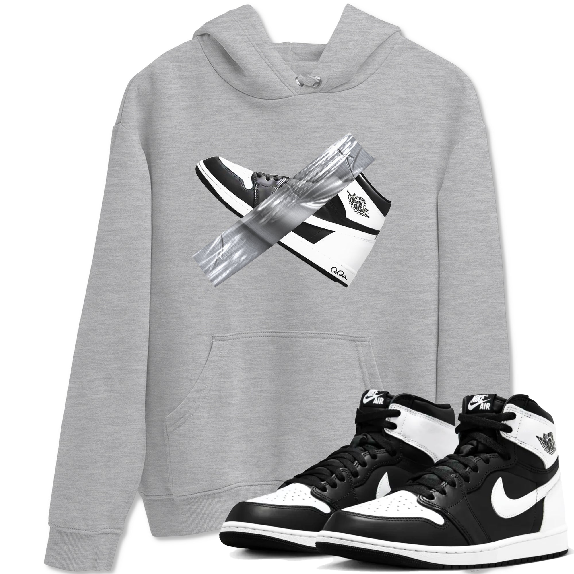 1s Black White shirt to match jordans Duct Tape sneaker tees Air Jordan 1 High OG Black White Drip Gear Zone unisex cotton Heather Grey 1 crew neck shirt