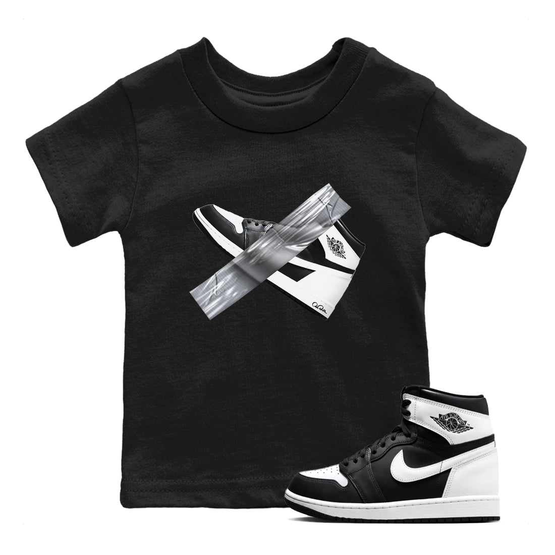 1s Black White shirt to match jordans Duct Tape sneaker tees Air Jordan 1 High OG Black White Drip Gear Zone baby toddler Black 1 cotton Shirt