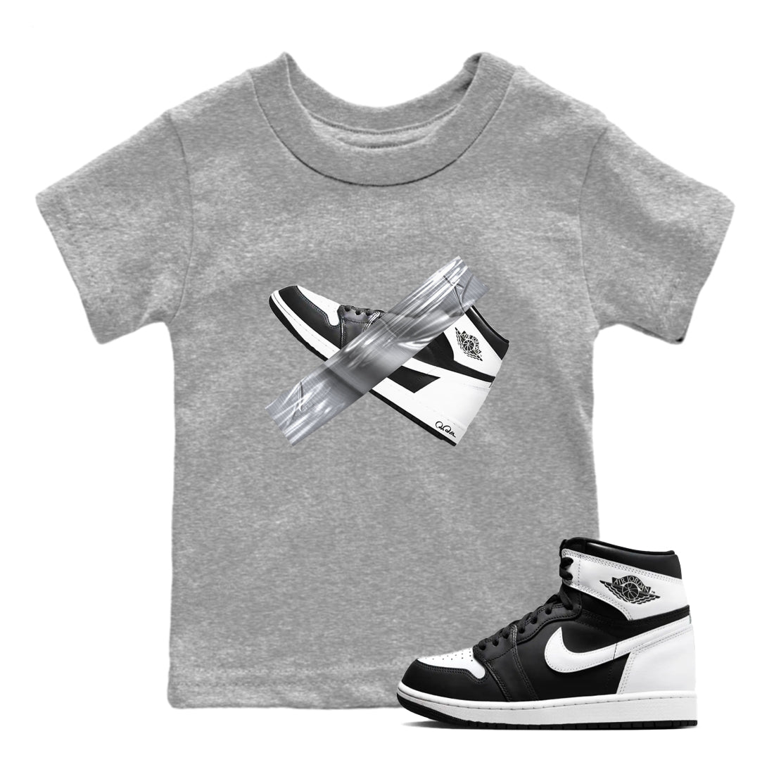 1s Black White shirt to match jordans Duct Tape sneaker tees Air Jordan 1 High OG Black White Drip Gear Zone baby toddler Heather Grey 1 cotton Shirt