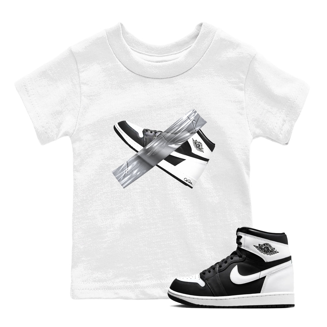 1s Black White shirt to match jordans Duct Tape sneaker tees Air Jordan 1 High OG Black White Drip Gear Zone baby toddler White 1 cotton Shirt
