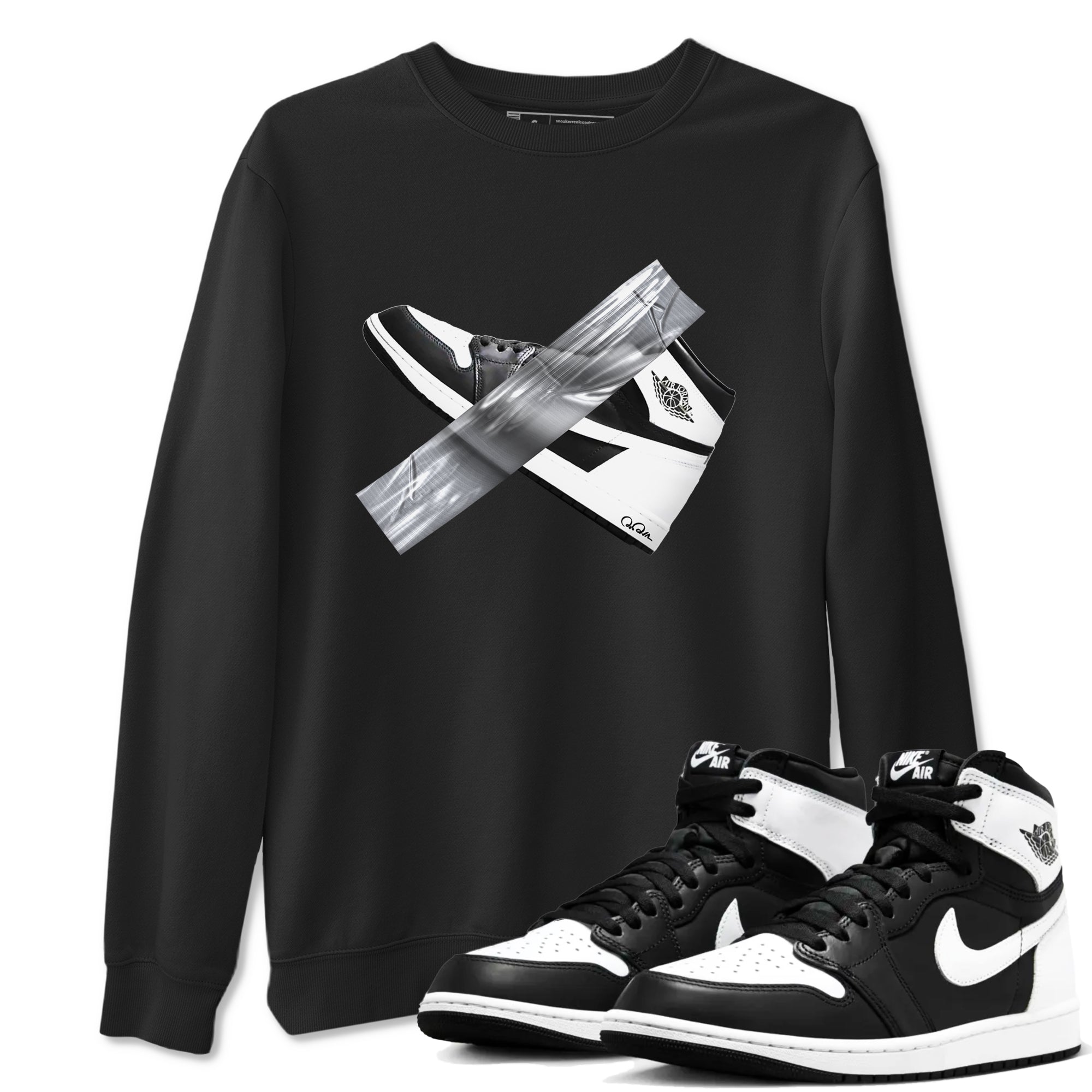 1s Black White shirt to match jordans Duct Tape sneaker tees Air Jordan 1 High OG Black White Drip Gear Zone unisex cotton Black 1 crew neck shirt