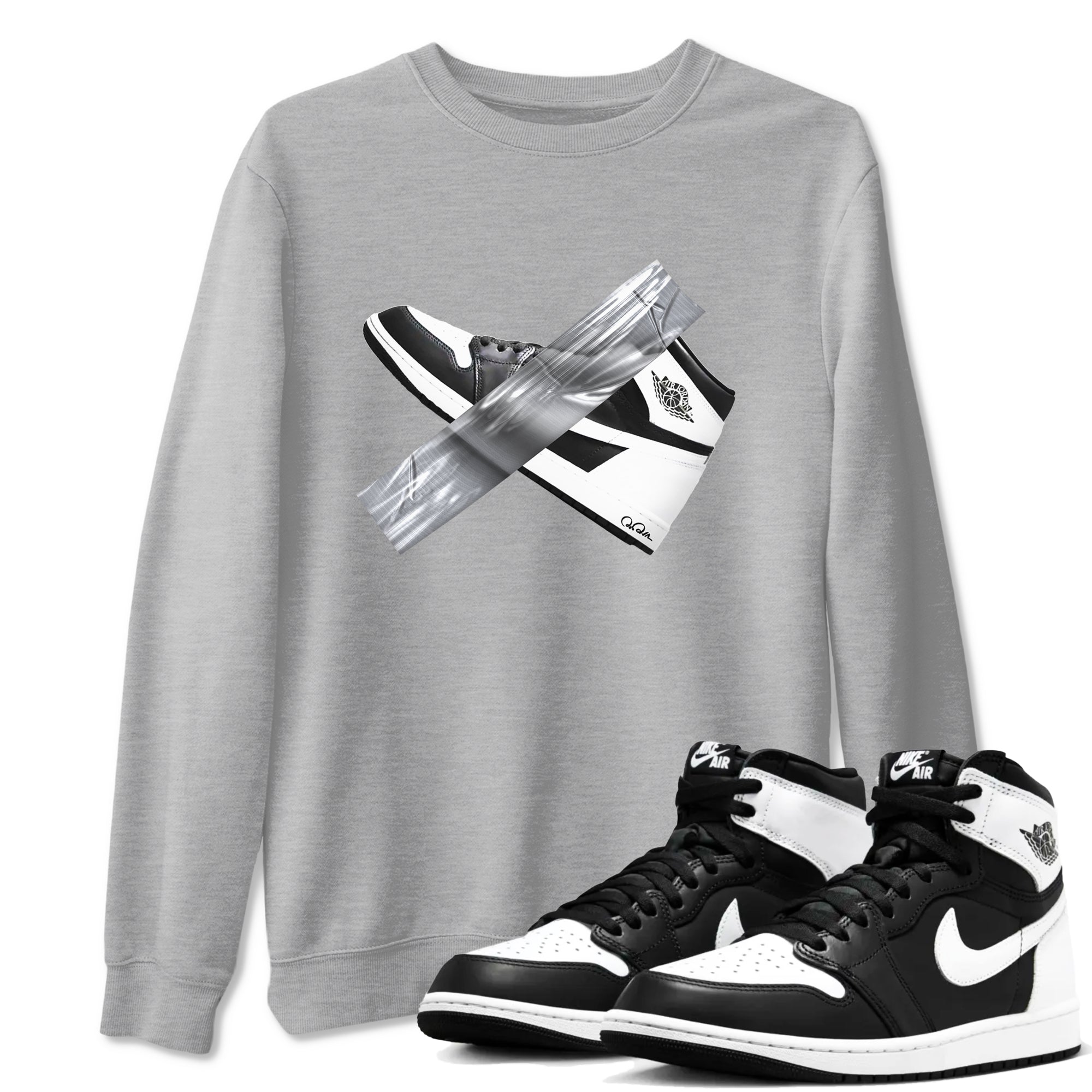 1s Black White shirt to match jordans Duct Tape sneaker tees Air Jordan 1 High OG Black White Drip Gear Zone unisex cotton Heather Grey 1 crew neck shirt