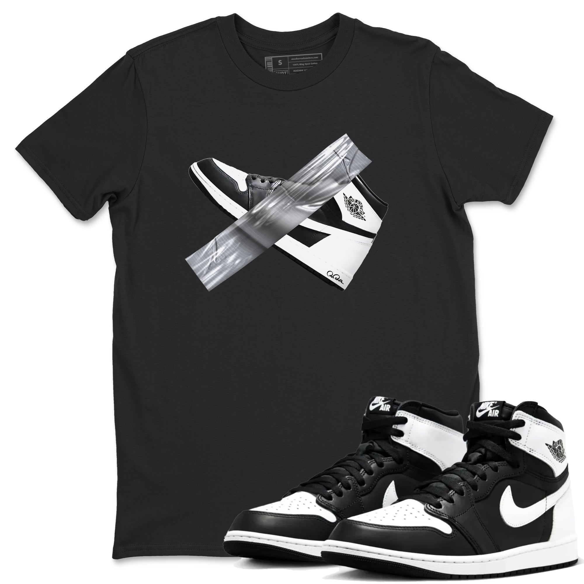 1s Black White shirt to match jordans Duct Tape sneaker tees Air Jordan 1 High OG Black White Drip Gear Zone unisex cotton Black 1 crew neck shirt