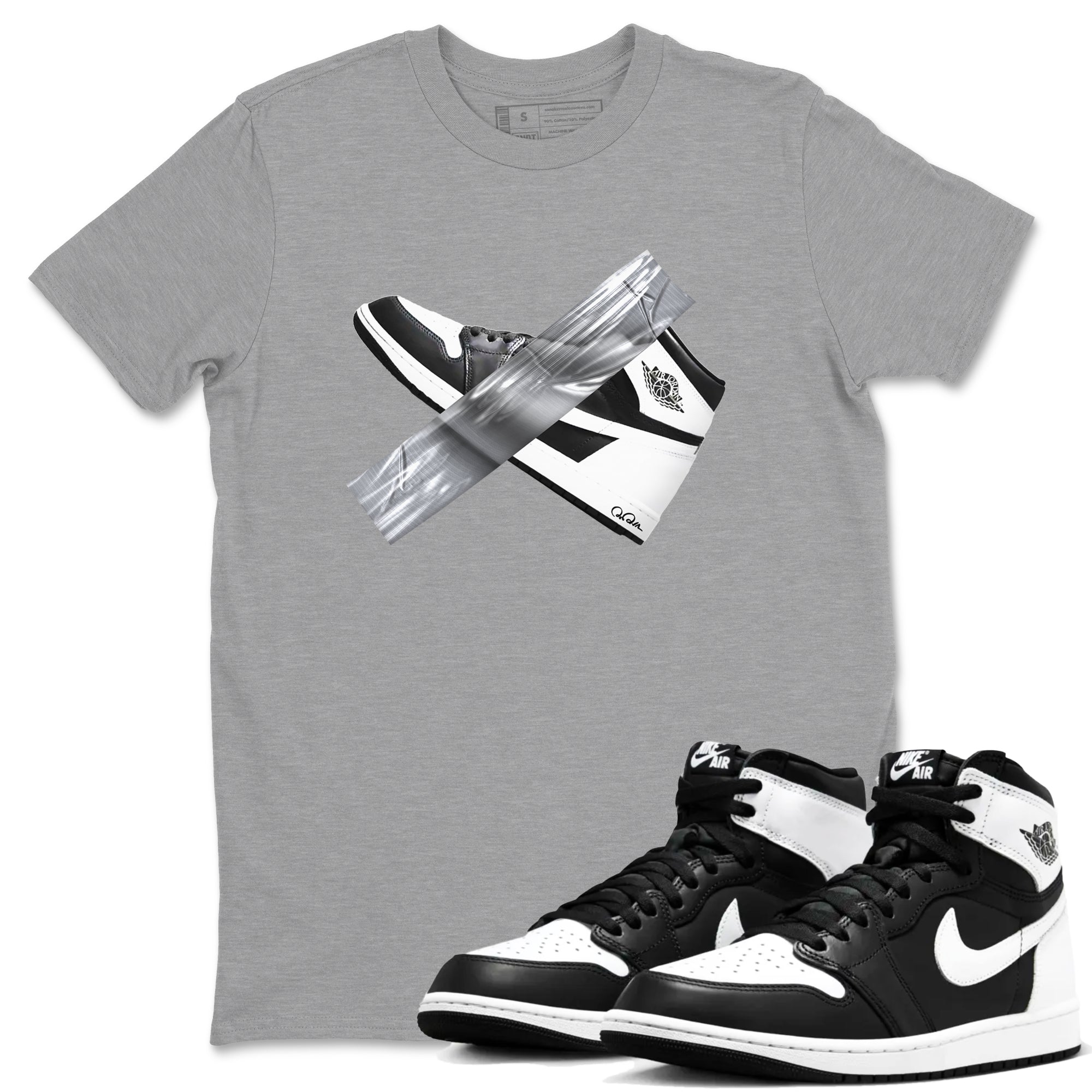 1s Black White shirt to match jordans Duct Tape sneaker tees Air Jordan 1 High OG Black White Drip Gear Zone unisex cotton Heather Grey 1 crew neck shirt
