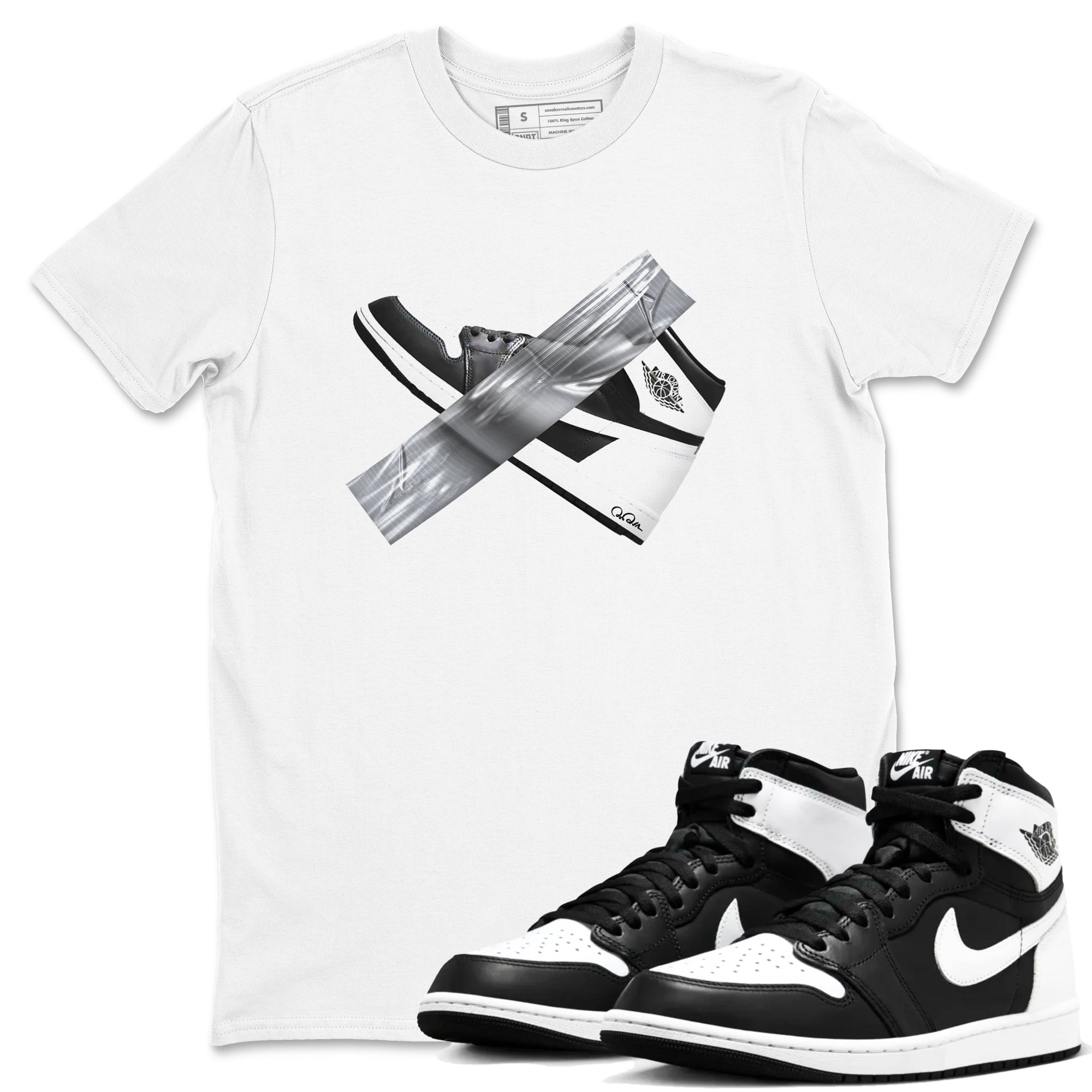 1s Black White shirt to match jordans Duct Tape sneaker tees Air Jordan 1 High OG Black White Drip Gear Zone unisex cotton White 1 crew neck shirt