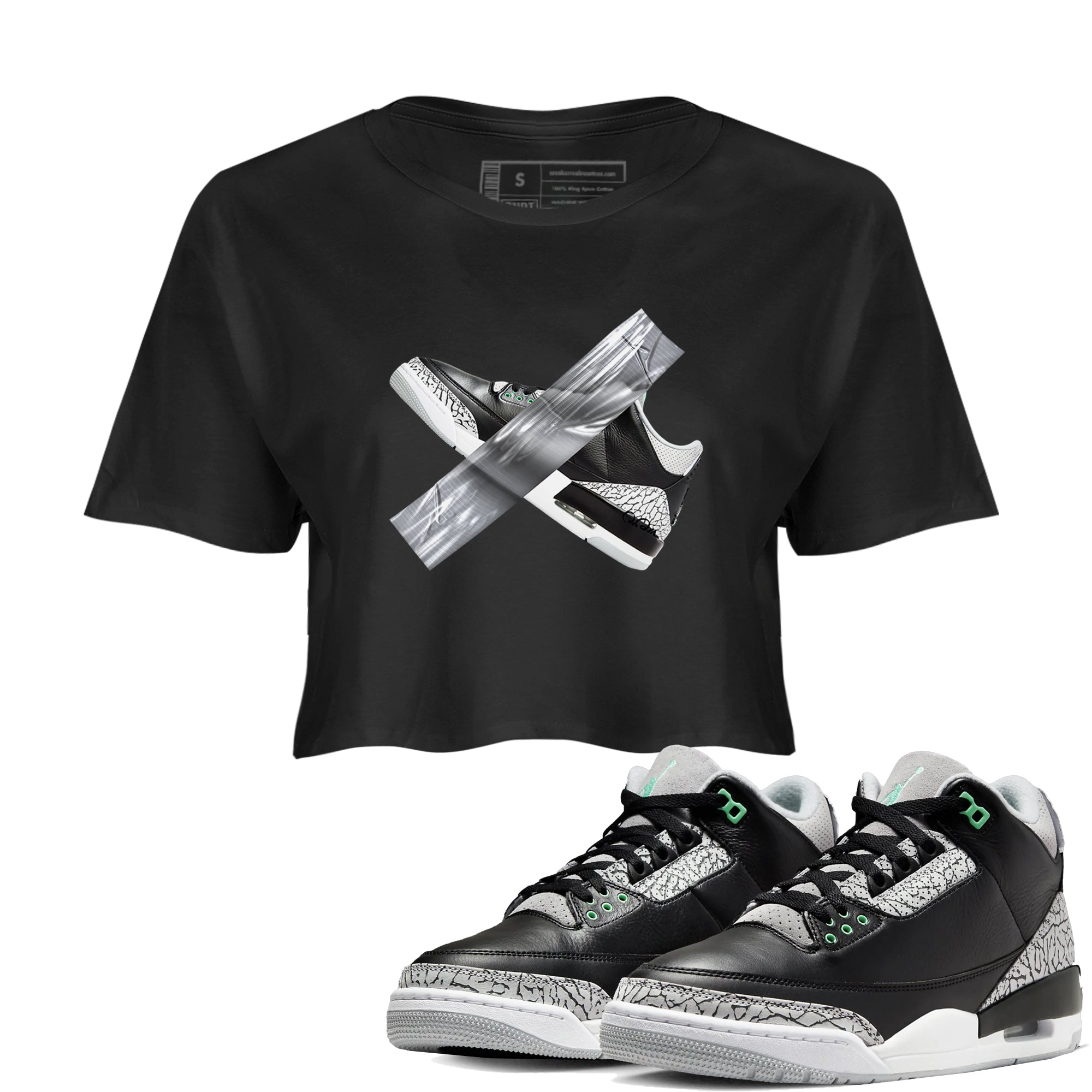 3s Green Glow shirt to match jordans Duct Tape sneaker tees Air Jordan 3 Green Glow Drip Gear Zone Black 1 crop length shirt