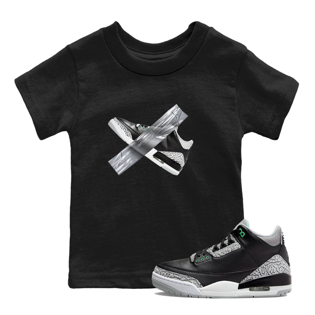3s Green Glow shirt to match jordans Duct Tape sneaker tees Air Jordan 3 Green Glow Drip Gear Zone baby toddler Black 1 cotton Shirt