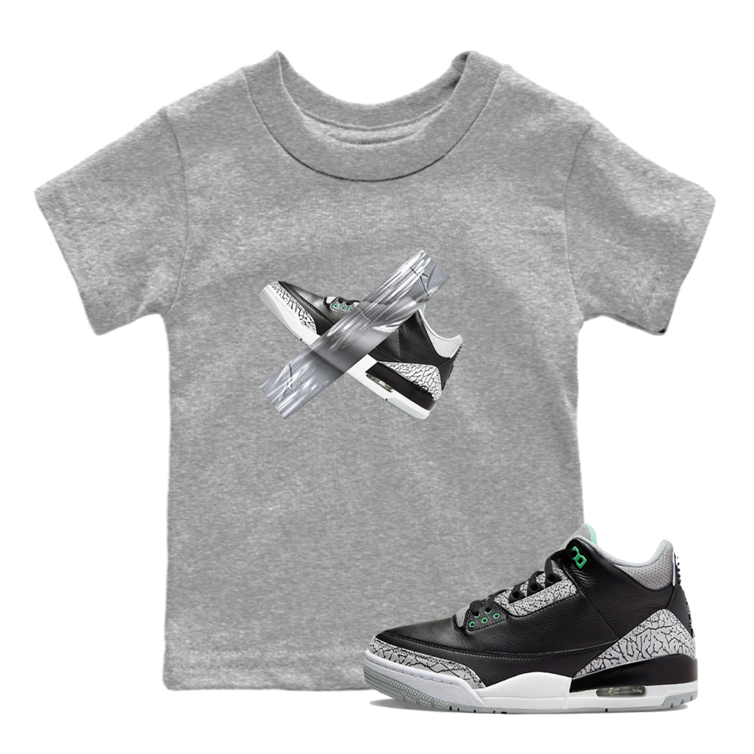 3s Green Glow shirt to match jordans Duct Tape sneaker tees Air Jordan 3 Green Glow Drip Gear Zone baby toddler Heather Grey 1 cotton Shirt