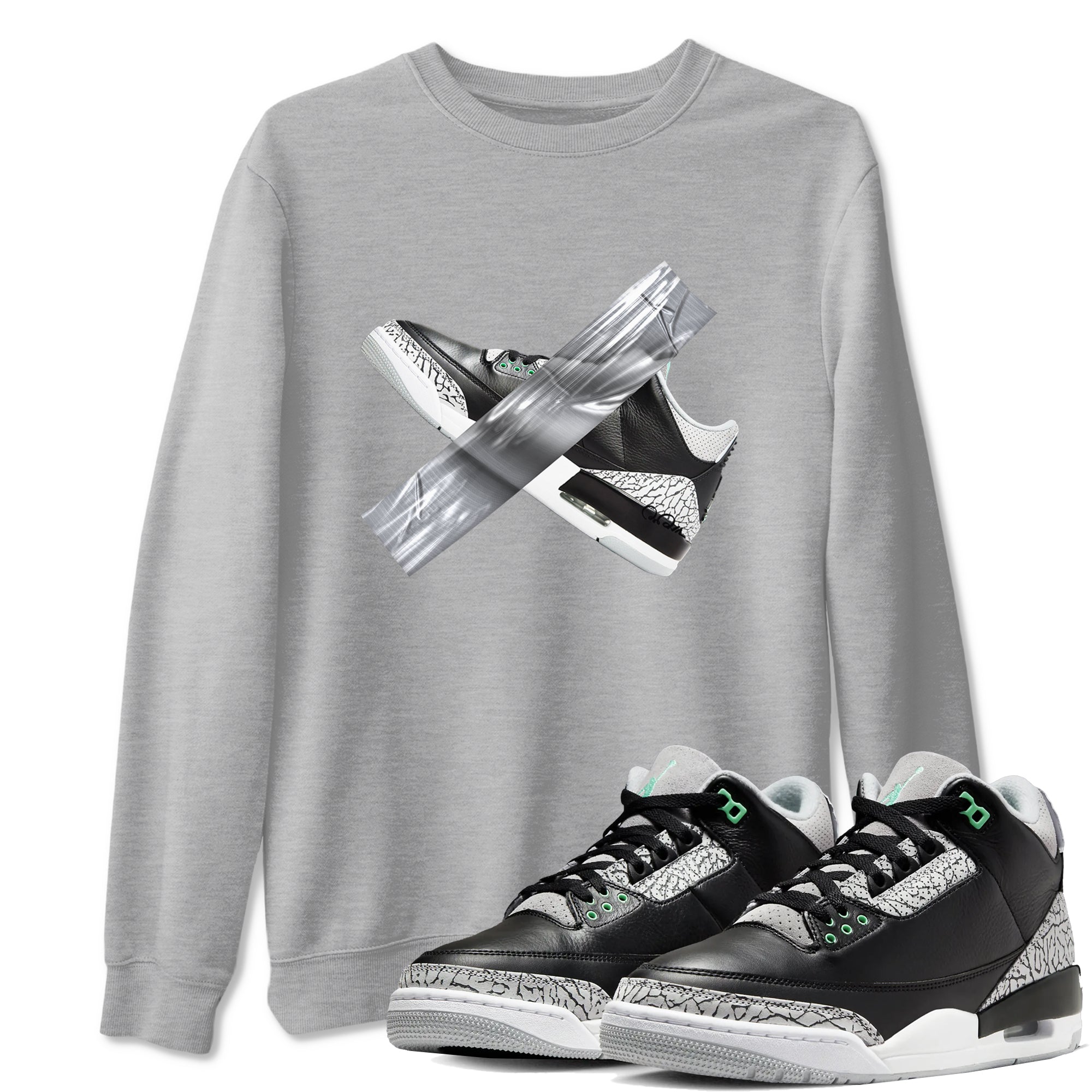 3s Green Glow shirt to match jordans Duct Tape sneaker tees Air Jordan 3 Green Glow Drip Gear Zone unisex cotton Heather Grey 1 crew neck shirt