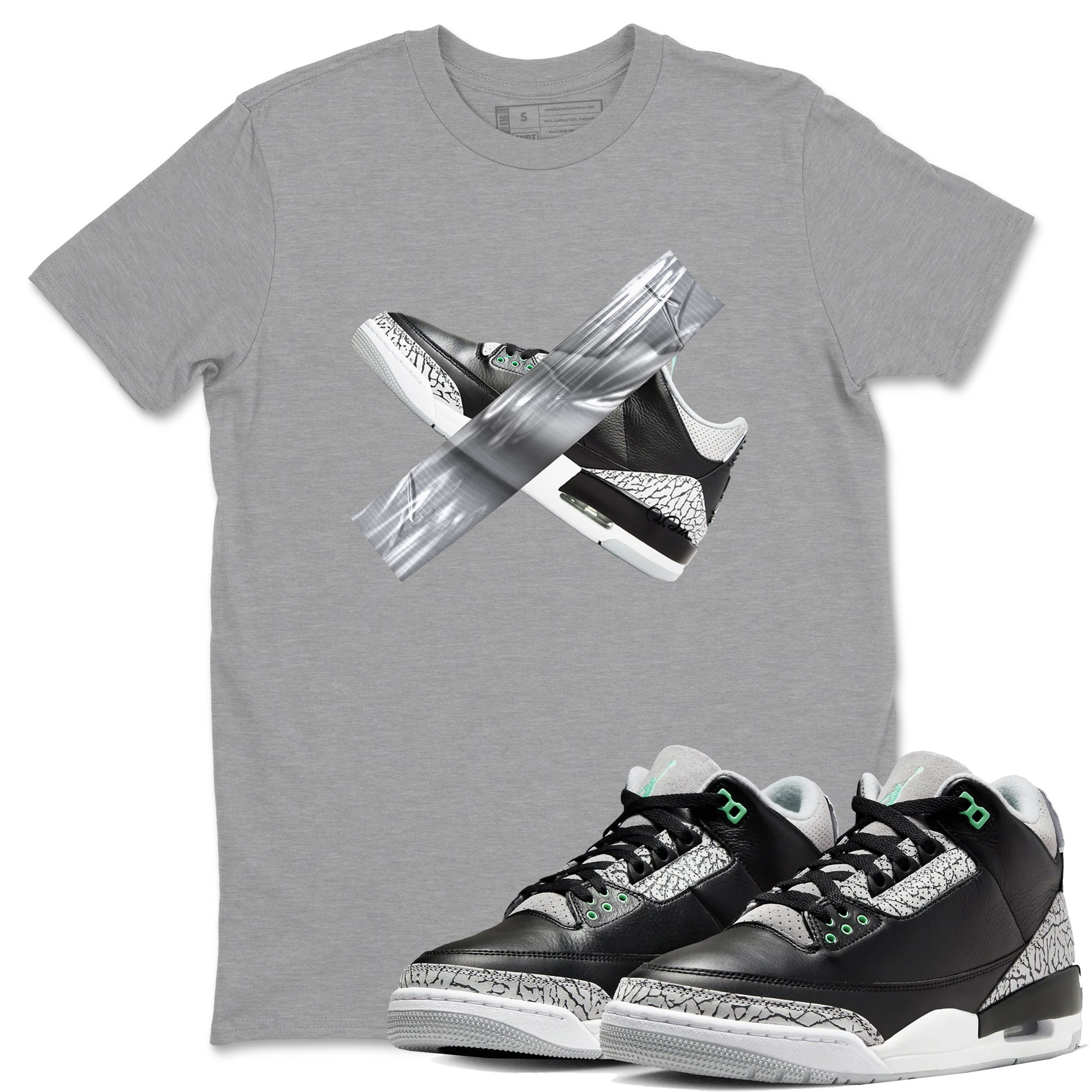 3s Green Glow shirt to match jordans Duct Tape sneaker tees Air Jordan 3 Green Glow Drip Gear Zone unisex cotton Heather Grey 1 crew neck shirt