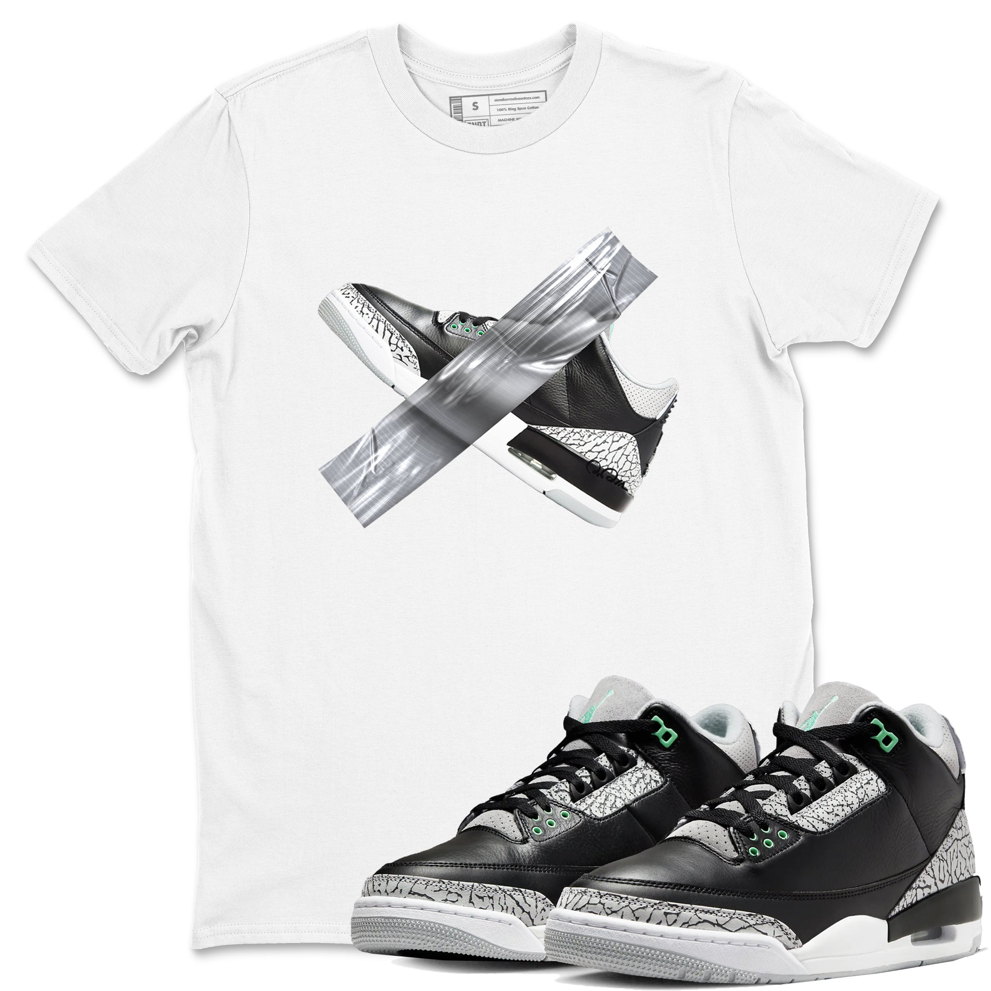 3s Green Glow shirt to match jordans Duct Tape sneaker tees Air Jordan 3 Green Glow Drip Gear Zone unisex cotton White 1 crew neck shirt