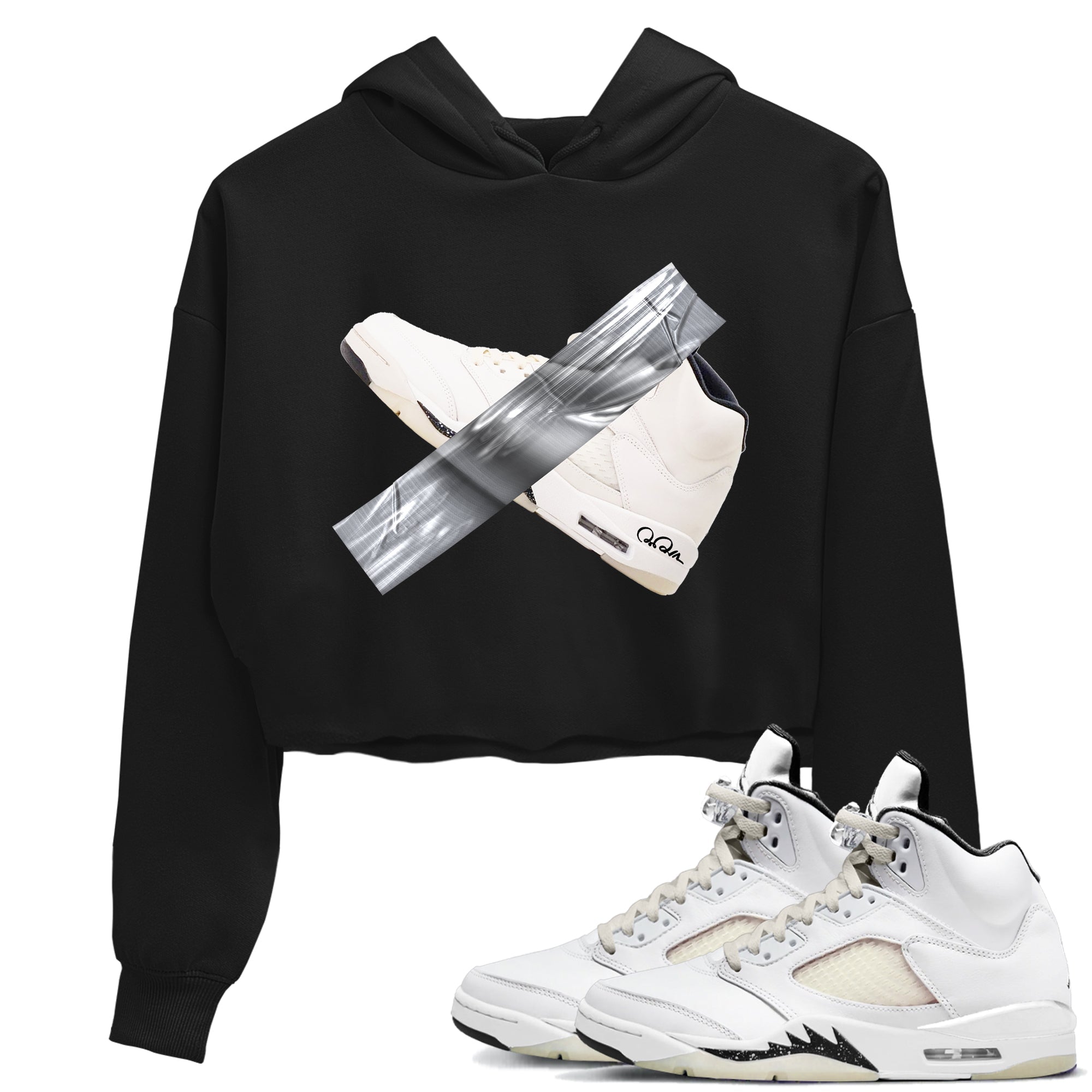 5s Sail shirt to match jordans Duct Tape sneaker tees Air Jordan 5 Sail Drip Gear Zone Black 1 crop length shirt