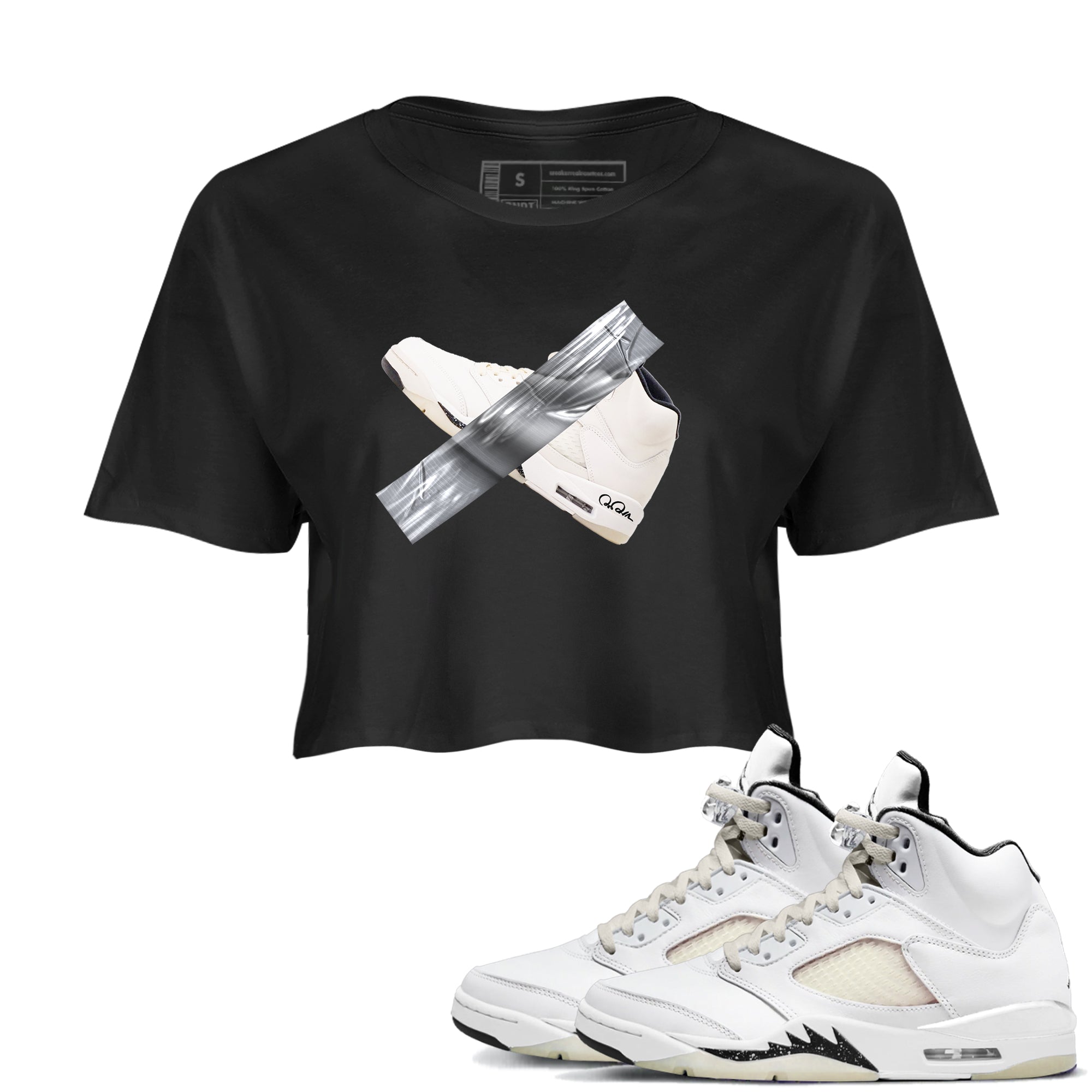5s Sail shirt to match jordans Duct Tape sneaker tees Air Jordan 5 Sail Drip Gear Zone Black 1 crop length shirt