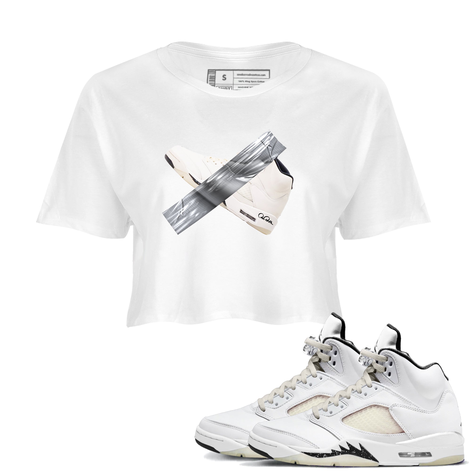 5s Sail shirt to match jordans Duct Tape sneaker tees Air Jordan 5 Sail Drip Gear Zone White 1 crop length shirt
