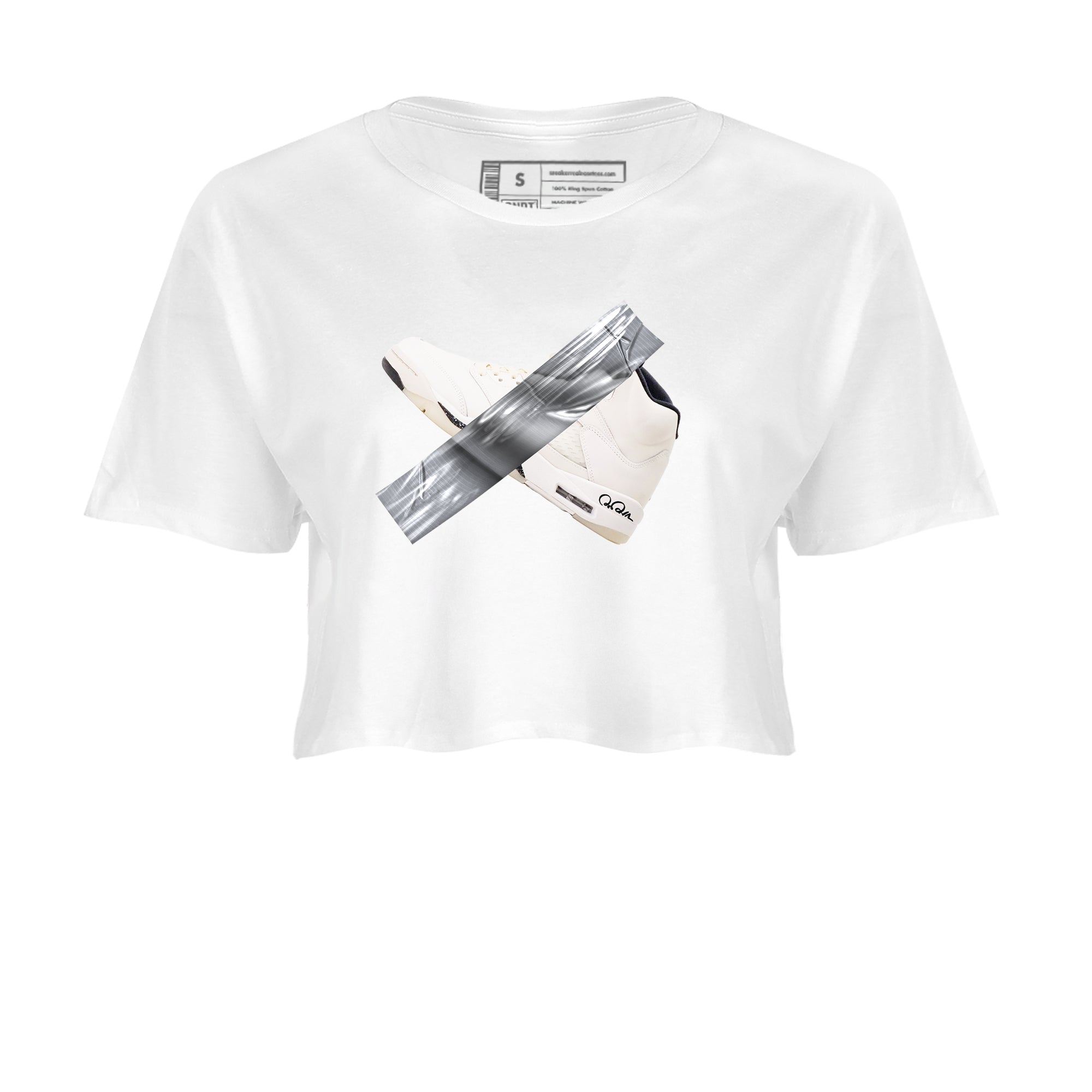 5s Sail shirt to match jordans Duct Tape sneaker tees Air Jordan 5 Sail Drip Gear Zone White 2 crop length shirt