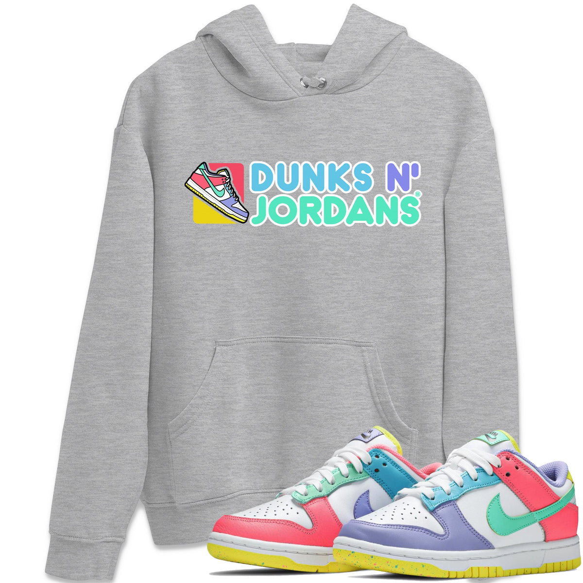 Dunk Easter Candy Sneaker Match Tees Dunks N Jordans Streetwear Sneaker Shirt Holiday Easter T-Shirt Sneaker Release Tees Unisex Shirts Heather Grey 1