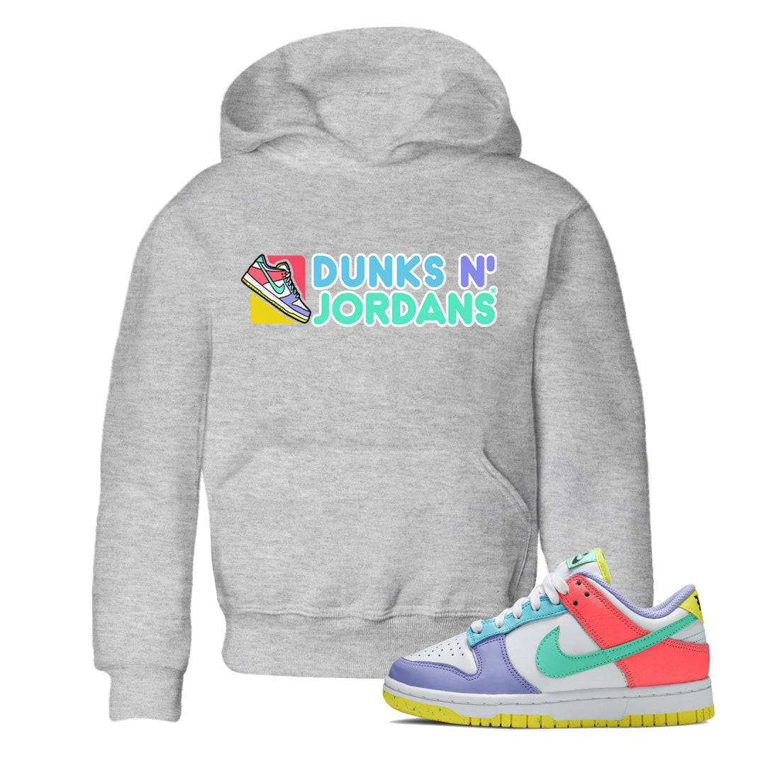 Dunk Easter Candy Sneaker Match Tees Dunks N Jordans Streetwear Sneaker Shirt Holiday Easter T-Shirt Sneaker Release Tees Kids Shirts Heather Grey 1