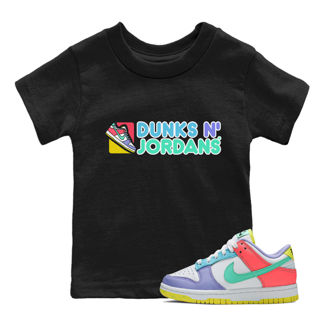Dunk Easter Candy Sneaker Match Tees Dunks N Jordans Streetwear Sneaker Shirt Holiday Easter T-Shirt Sneaker Release Tees Kids Shirts Black 1
