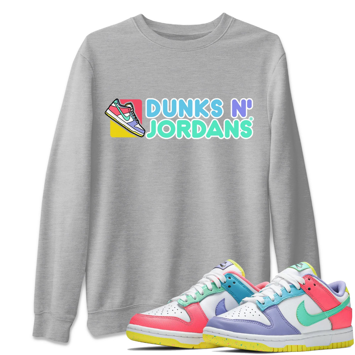 Dunk Easter Candy Dunks N Jordans Crew Neck Streetwear Sneaker Shirt Holiday Easter T-Shirt Sneaker T-Shirts Washing and Care Tip