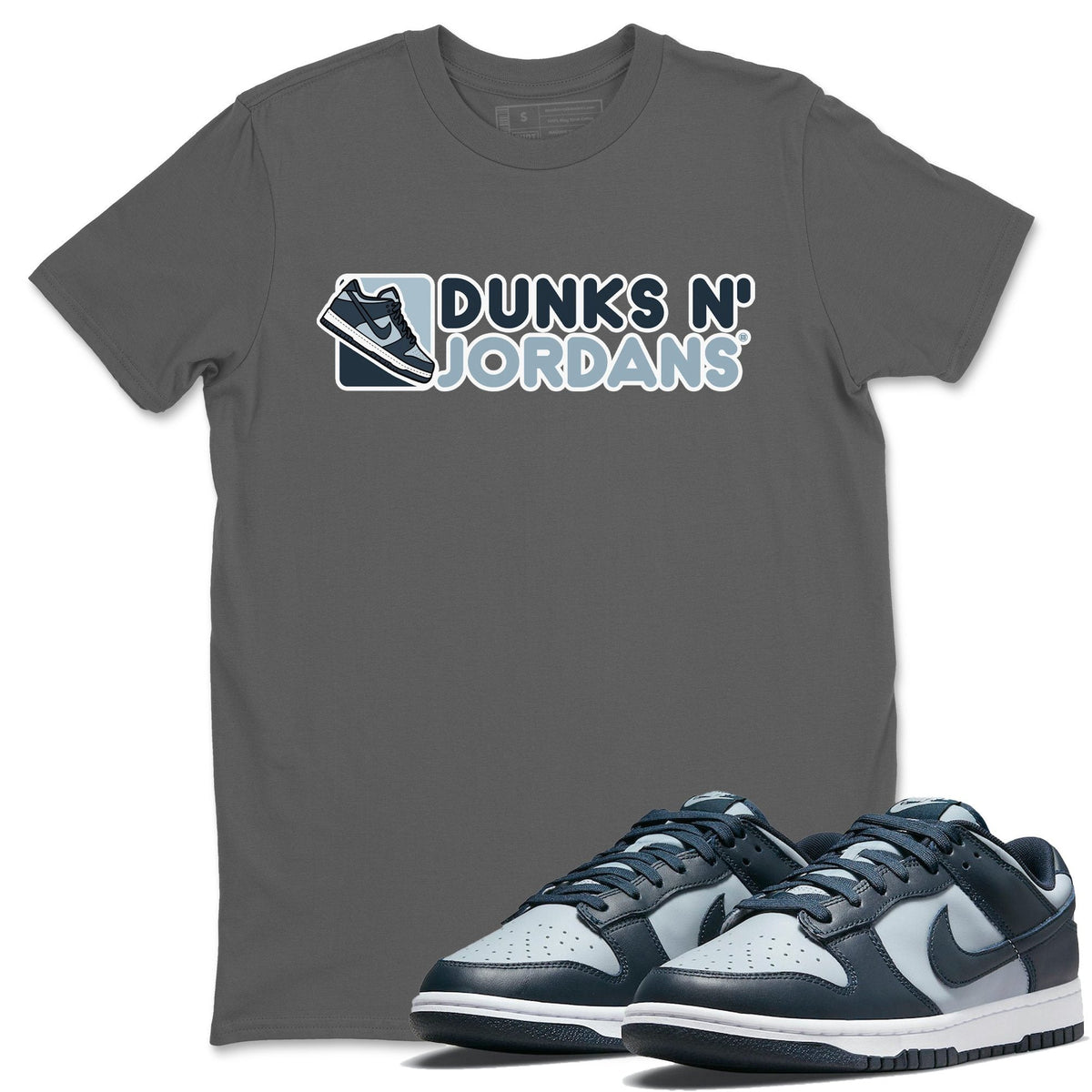 Dunk championship Grey Sneaker Match Tees Dunks N Jordans Sneaker Tees Dunk championship Grey Jordan to match sneaker T-Shirt Crew Neck Shirts