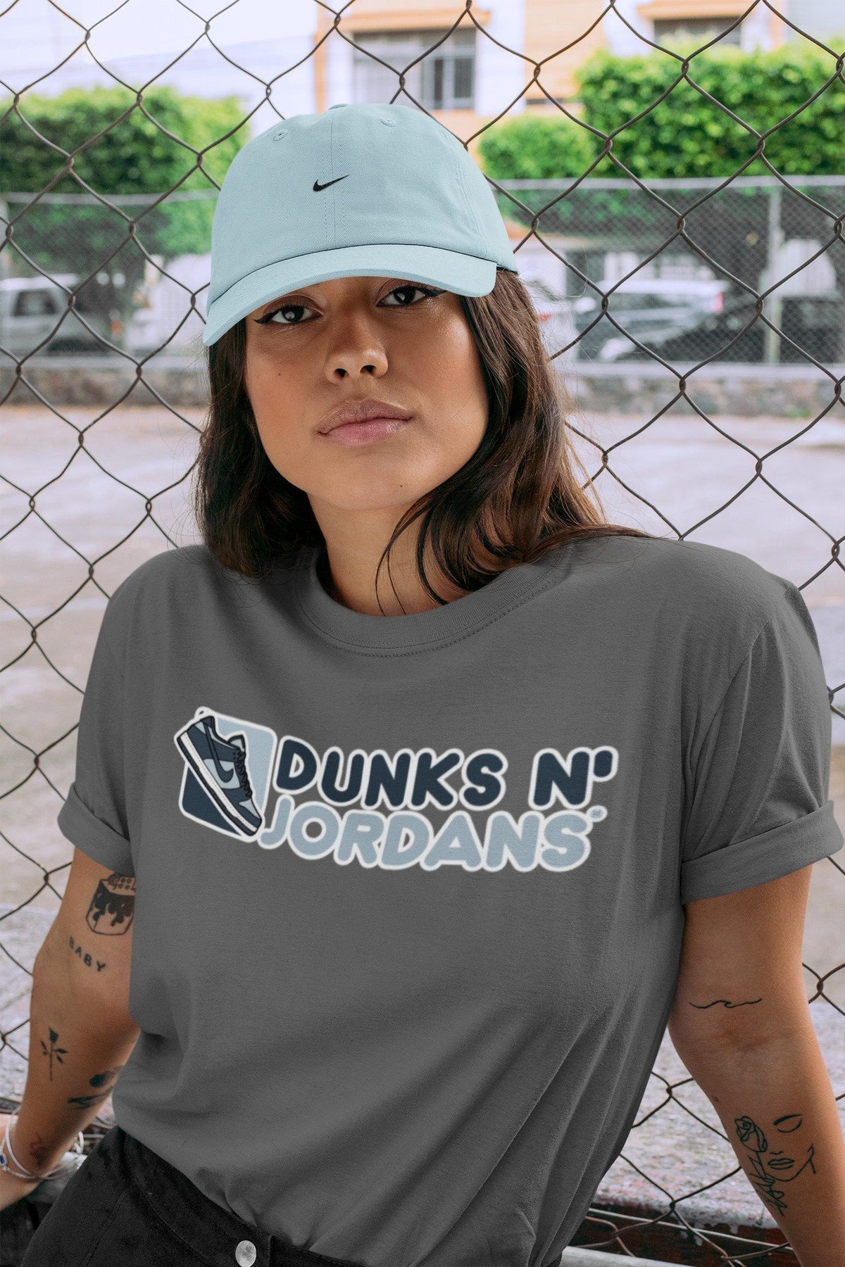 Dunk championship Grey Sneaker Match Tees Dunks N Jordans Sneaker Tees Dunk championship Grey Jordan to match sneaker T-Shirt Crew Neck Shirts