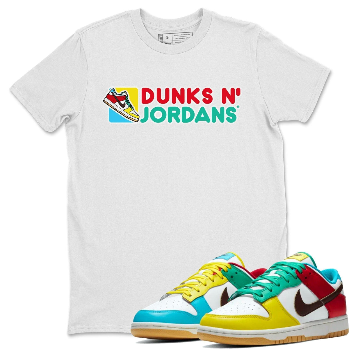Dunk Free 99 White Sneaker Match Tees Dunks N Jordans Sneaker Tees Dunk Free 99 White Jordan to match sneaker T-Shirt Crew Neck Shirts