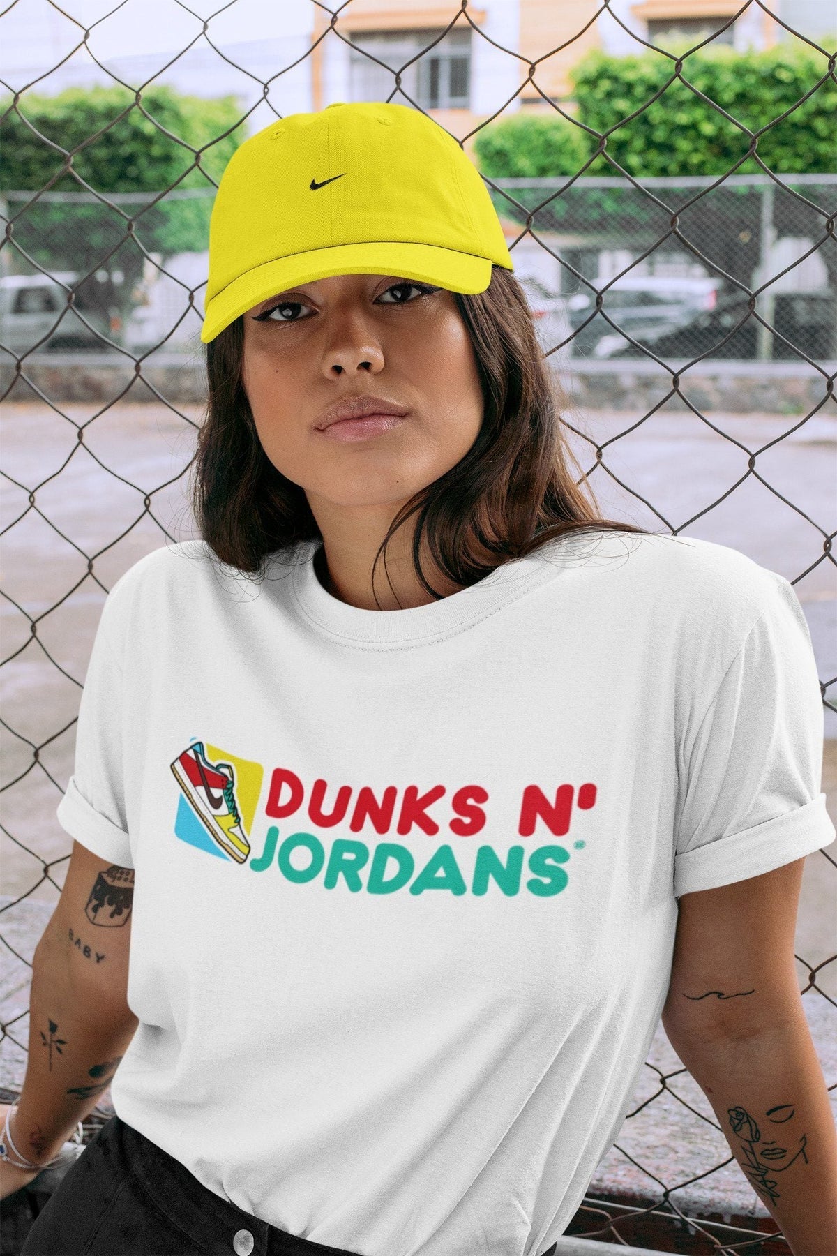 Dunk Free 99 White Sneaker Match Tees Dunks N Jordans Sneaker Tees Dunk Free 99 White Jordan to match sneaker T-Shirt Crew Neck Shirts