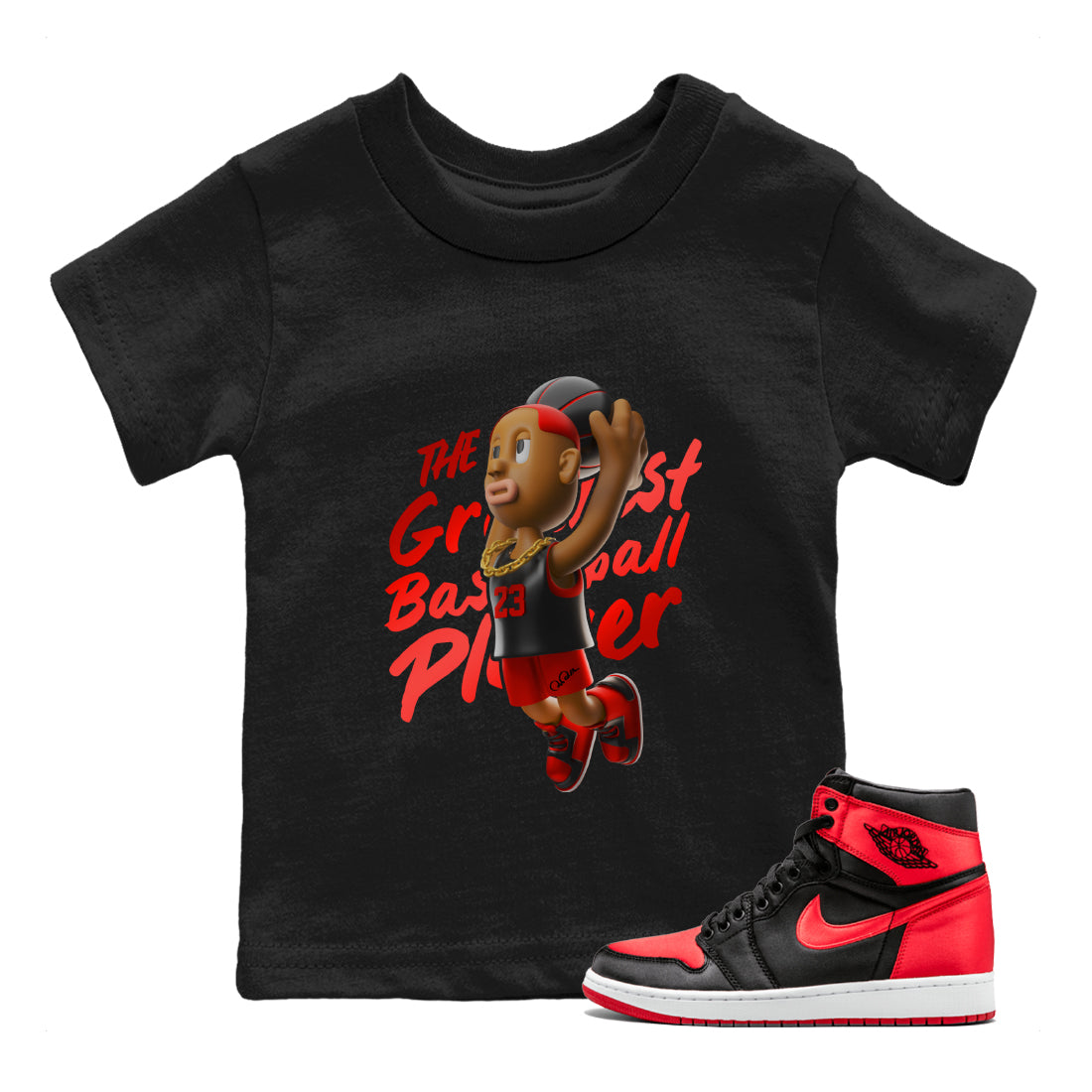 Air Jordan 1 Satin Bred Sneaker Match Tees Dunkshot Boy Streetwear Sneaker Shirt AJ1 Satin Bred Sneaker Release Tees Kids Shirts Black 1