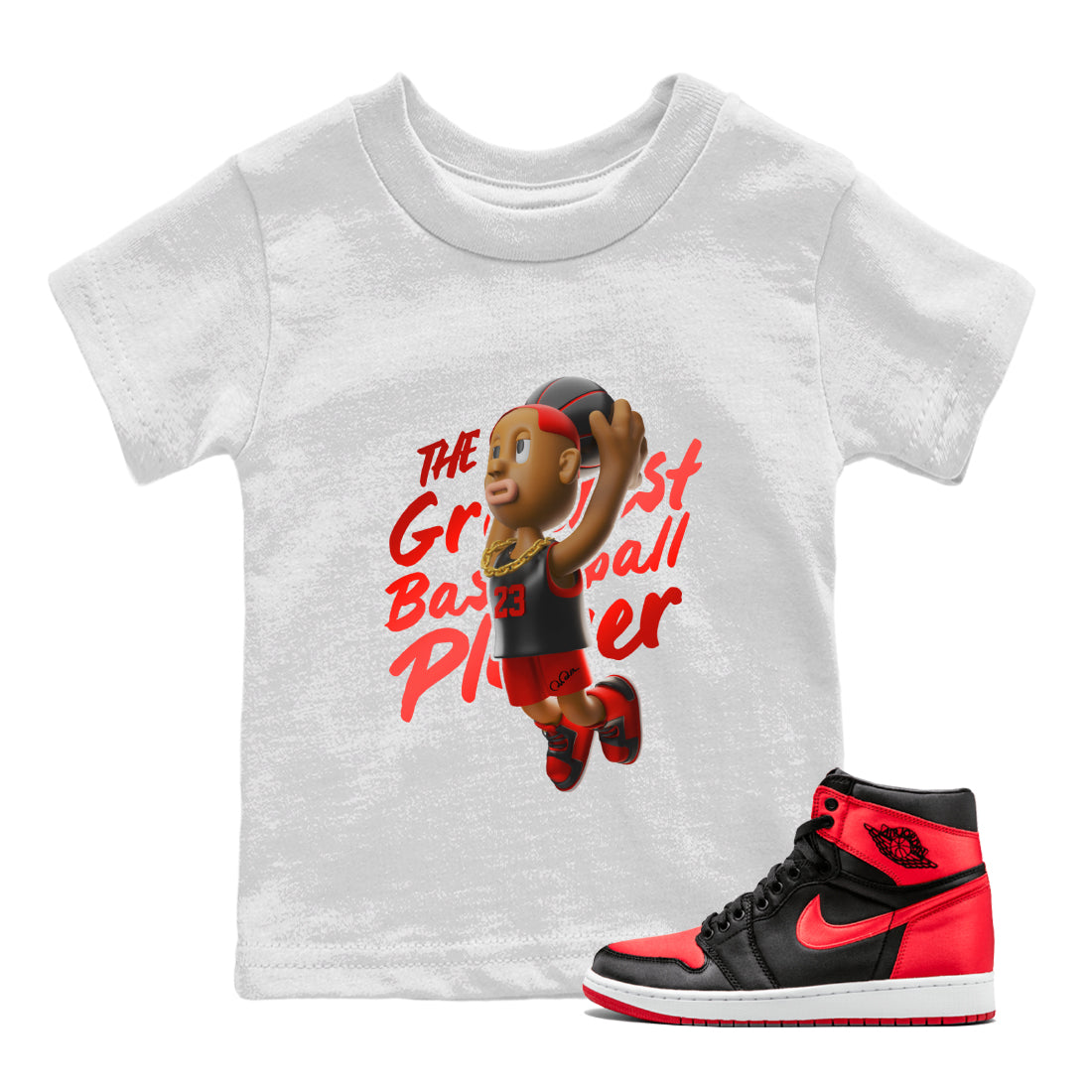 Air Jordan 1 Satin Bred Sneaker Match Tees Dunkshot Boy Streetwear Sneaker Shirt AJ1 Satin Bred Sneaker Release Tees Kids Shirts White 1
