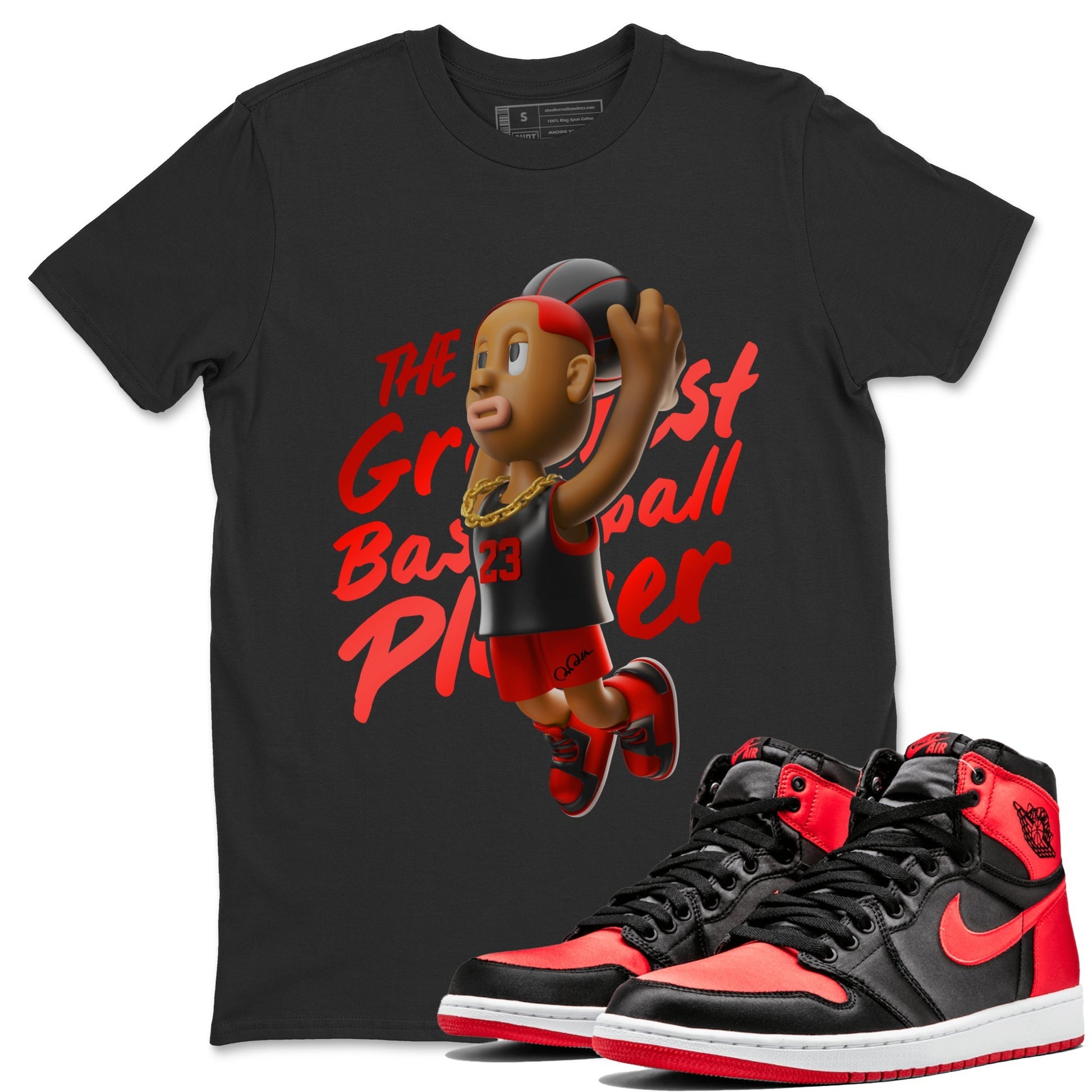 Air Jordan 1 Satin Bred Sneaker Match Tees Dunkshot Boy Streetwear Sneaker Shirt AJ1 Satin Bred Sneaker Release Tees Unisex Shirts Black 1