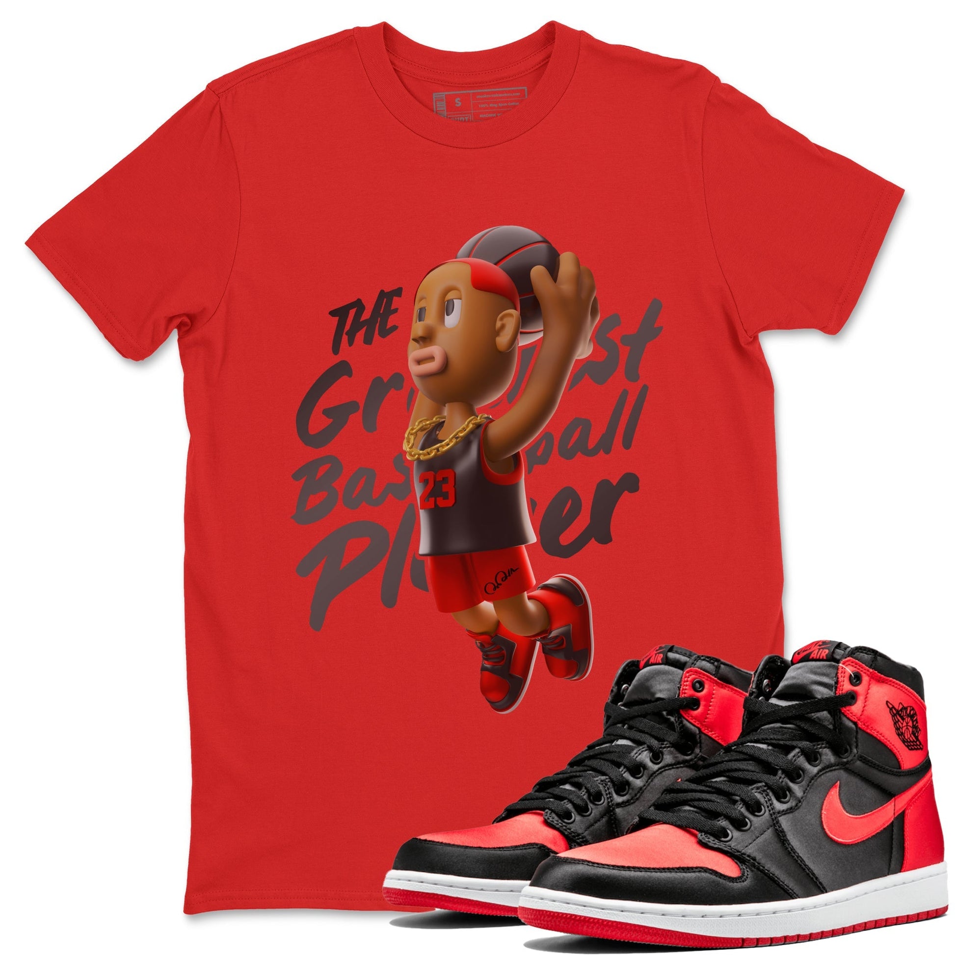 Air Jordan 1 Satin Bred Sneaker Match Tees Dunkshot Boy Streetwear Sneaker Shirt AJ1 Satin Bred Sneaker Release Tees Unisex Shirts Red 1