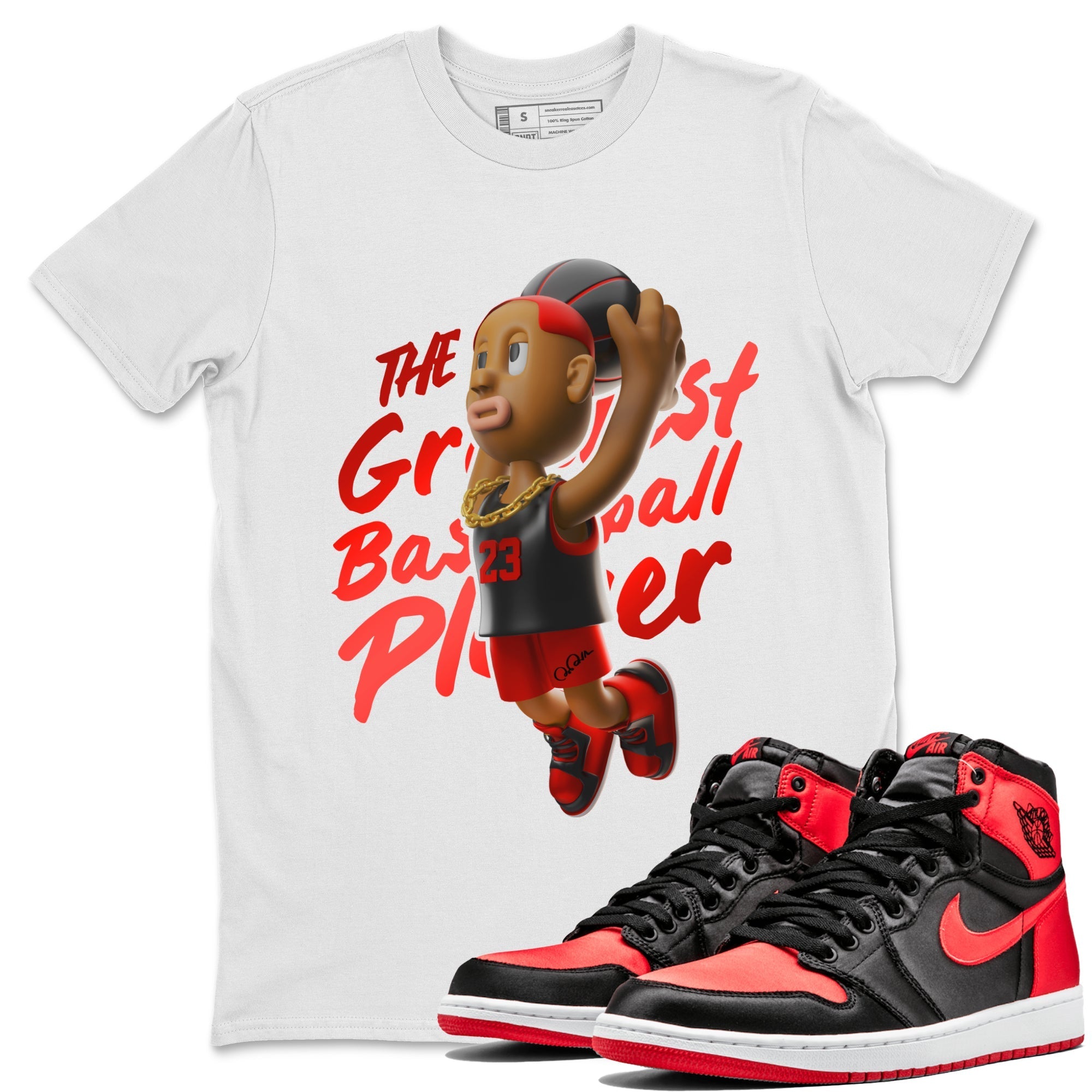 Air Jordan 1 Satin Bred Sneaker Match Tees Dunkshot Boy Streetwear Sneaker Shirt AJ1 Satin Bred Sneaker Release Tees Unisex Shirts White 1