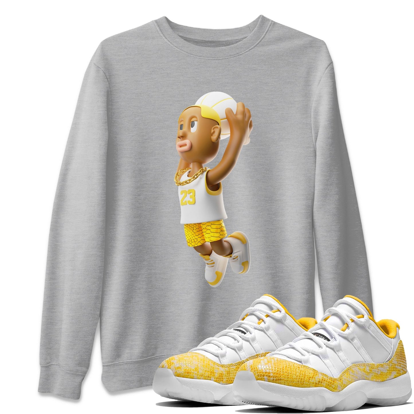 Air Jordan 11 Yellow Python Sneaker Match Tees Dunkshot Boy Shirts AJ11 Yellow Python Drip Gear Zone Unisex Shirts Heather Grey 1