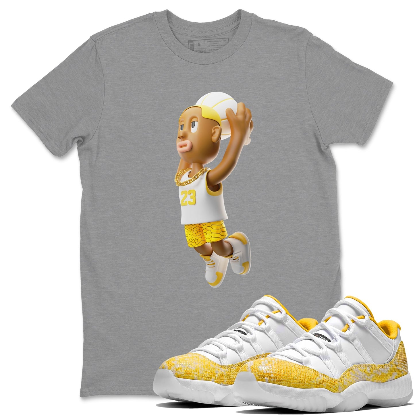 Air Jordan 11 Yellow Python Sneaker Match Tees Dunkshot Boy Shirts AJ11 Yellow Python Drip Gear Zone Unisex Shirts Heather Grey 1