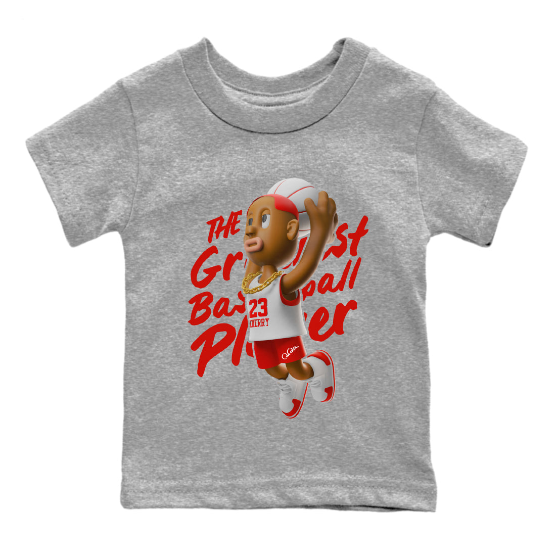 Air Jordan 12 Cherry Sneaker Match Tees Dunkshot Boy Streetwear Sneaker Shirt AJ12 Cherry Sneaker Release Tees Kids Shirts Heather Grey 2