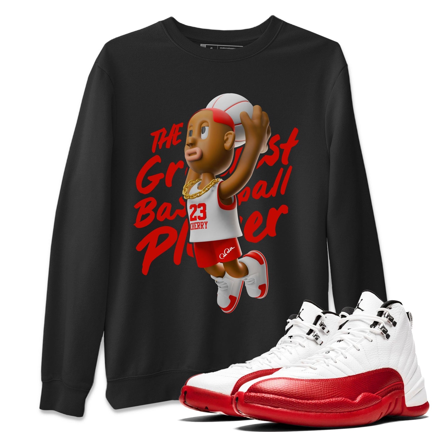 Air Jordan 12 Cherry Sneaker Match Tees Dunkshot Boy Streetwear Sneaker Shirt AJ12 Cherry Sneaker Release Tees Unisex Shirts Black 1