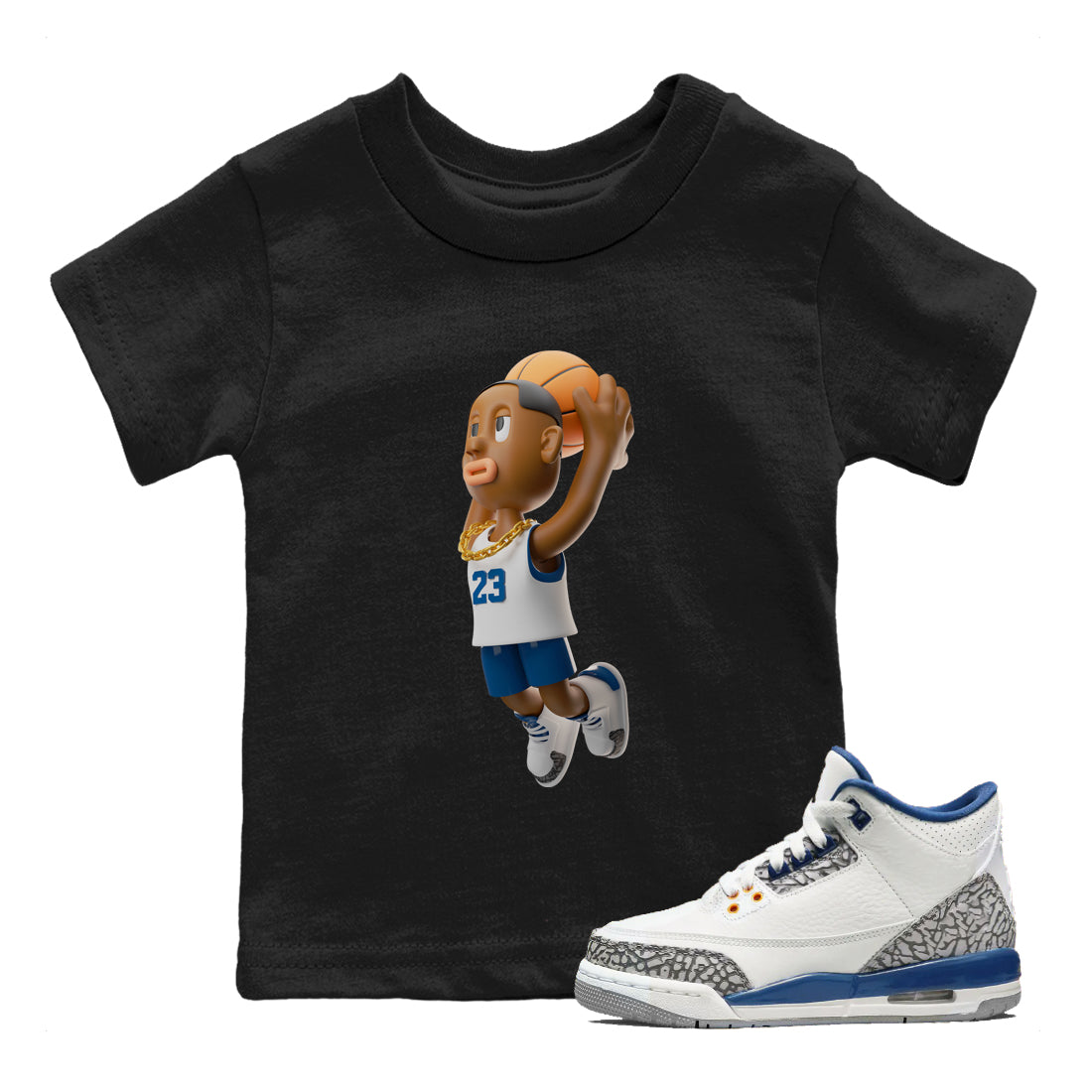 Air Jordan 3 Wizards Sneaker Tees Drip Gear Zone Dunkshot Boy Sneaker Tees AJ3 NBA Wizards  Shirt Kids Shirts Black 1