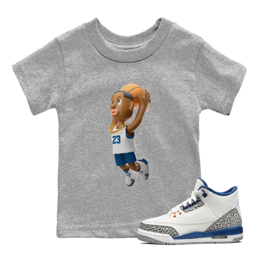 Air Jordan 3 Wizards Sneaker Tees Drip Gear Zone Dunkshot Boy Sneaker Tees AJ3 NBA Wizards  Shirt Kids Shirts Heather Grey 1