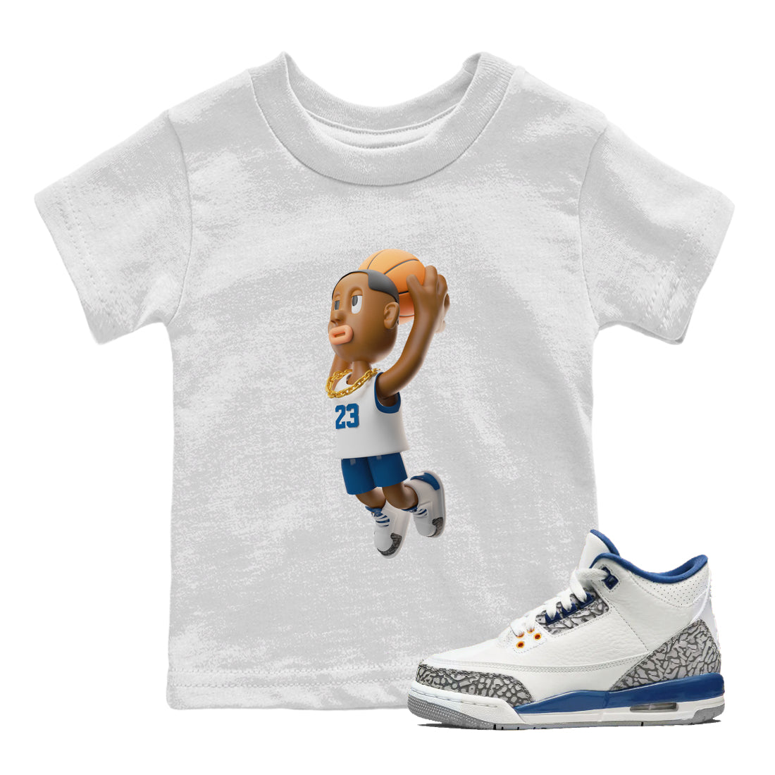 Air Jordan 3 Wizards Sneaker Tees Drip Gear Zone Dunkshot Boy Sneaker Tees AJ3 NBA Wizards  Shirt Kids Shirts White 1