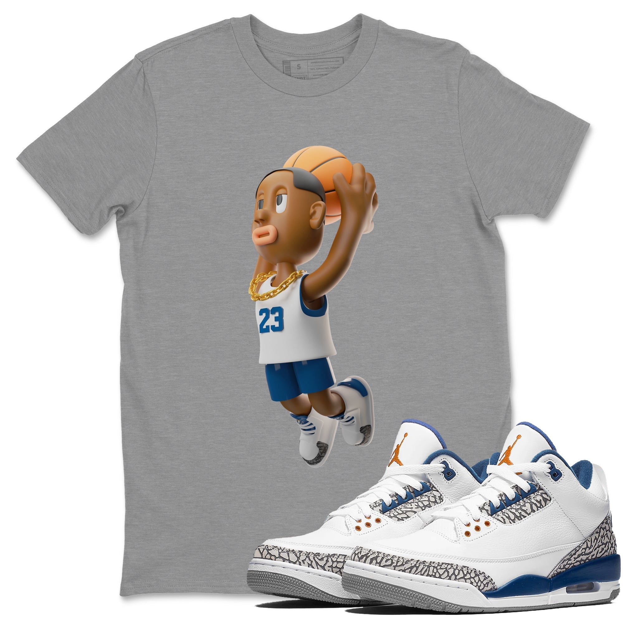 Air Jordan 3 Wizards Sneaker Tees Drip Gear Zone Dunkshot Boy Sneaker Tees AJ3 NBA Wizards  Shirt Unisex Shirts Heather Grey 1