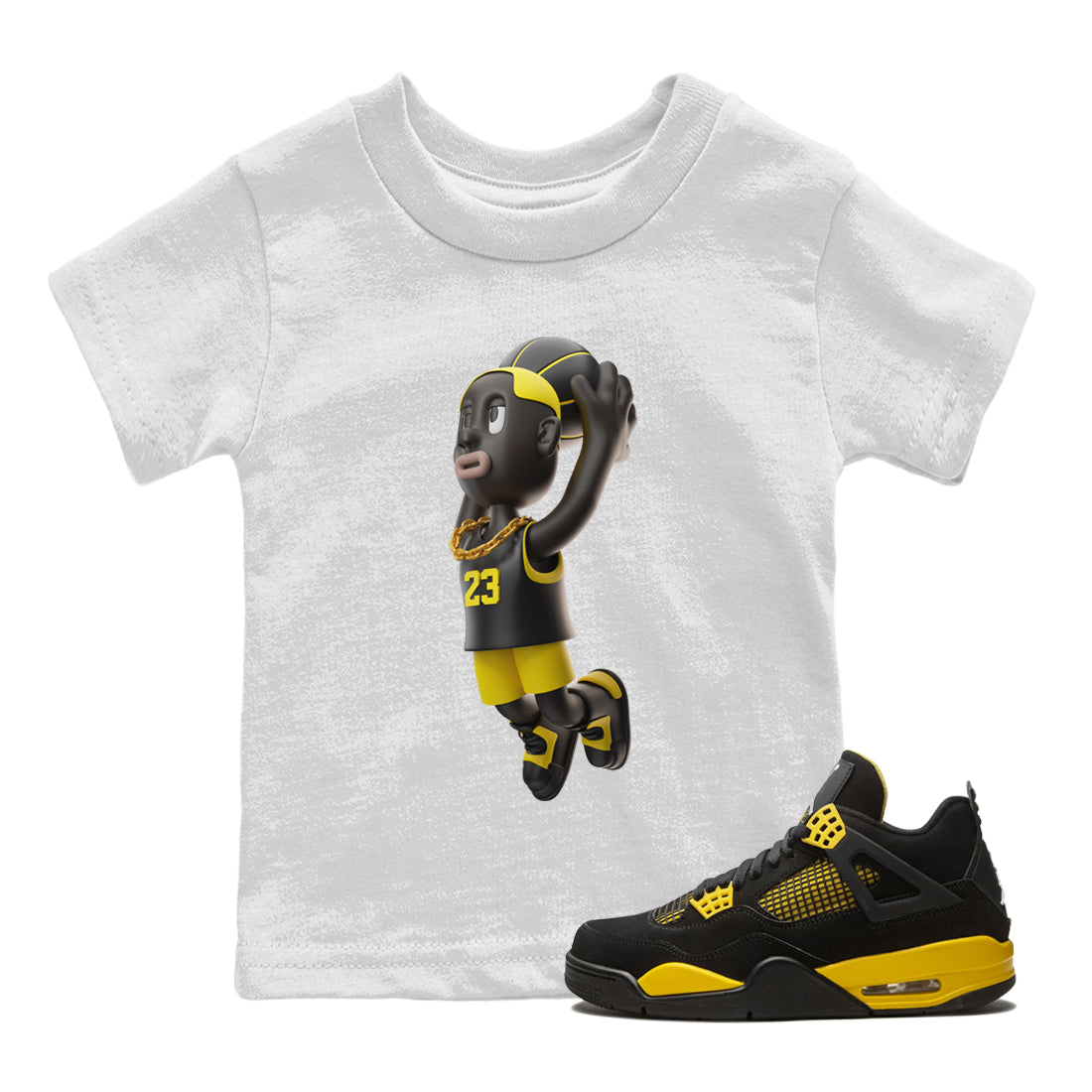 Air Jordan 4 Thunder Sneaker Tees Drip Gear Zone Dunkshot Boy Sneaker Tees AJ4 Thunder Jumpman Shirt Kids Shirts White 1
